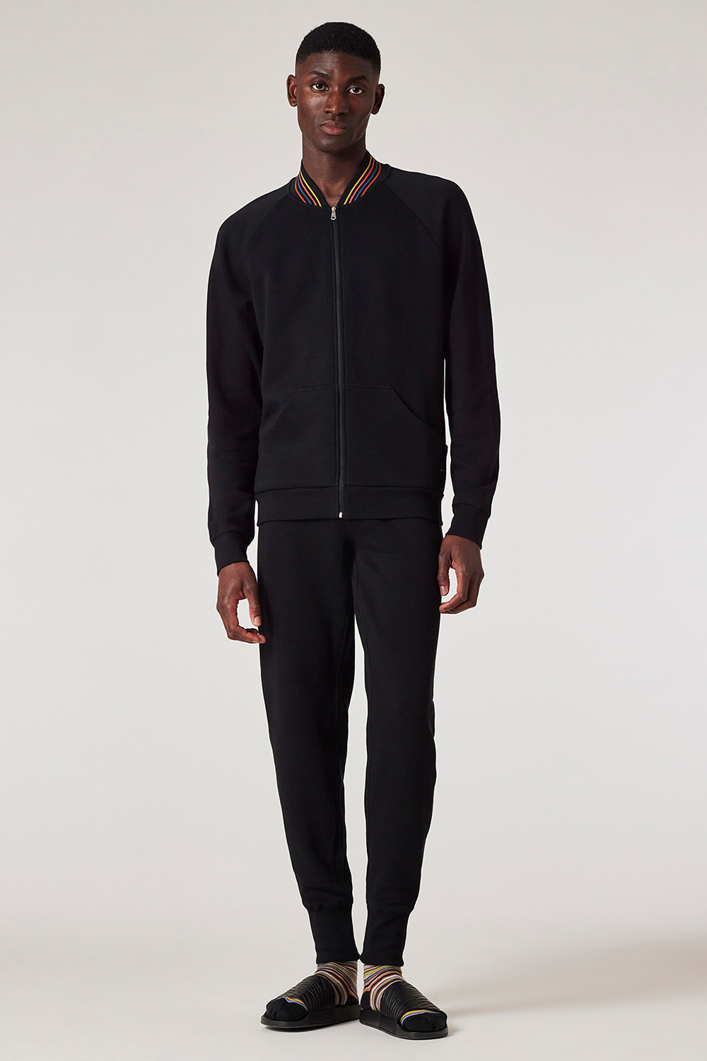 PAUL SMITH Regular Fit Artist Stripe Rib Cotton Fleece Zip Lounge Top