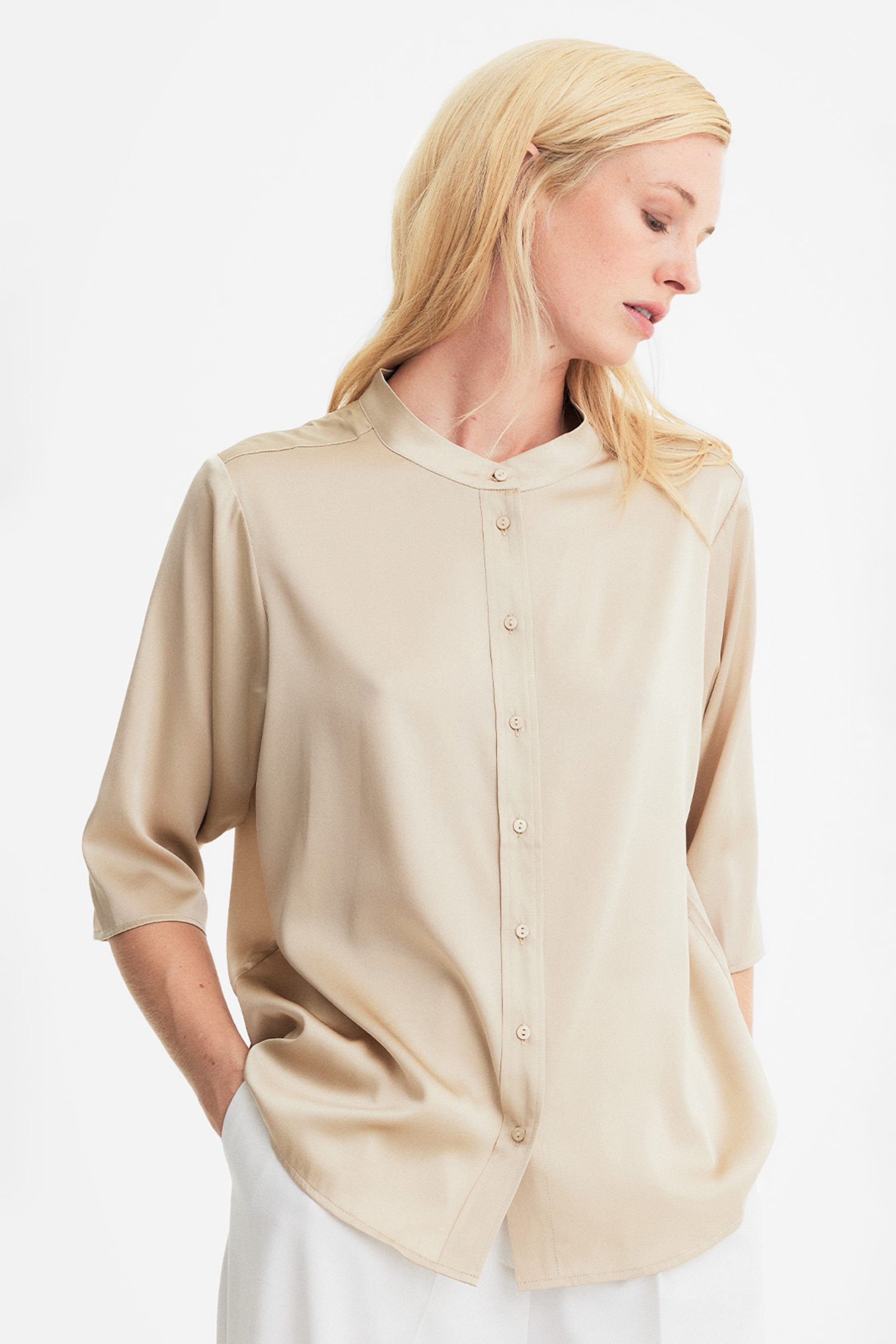 IHEART Short Sleeve Silk Satin Blouse Tara