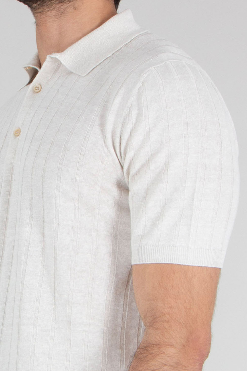 BOGLIOLI Regular Fit Stripe Structure Linen-Cotton Blend Knit Polo