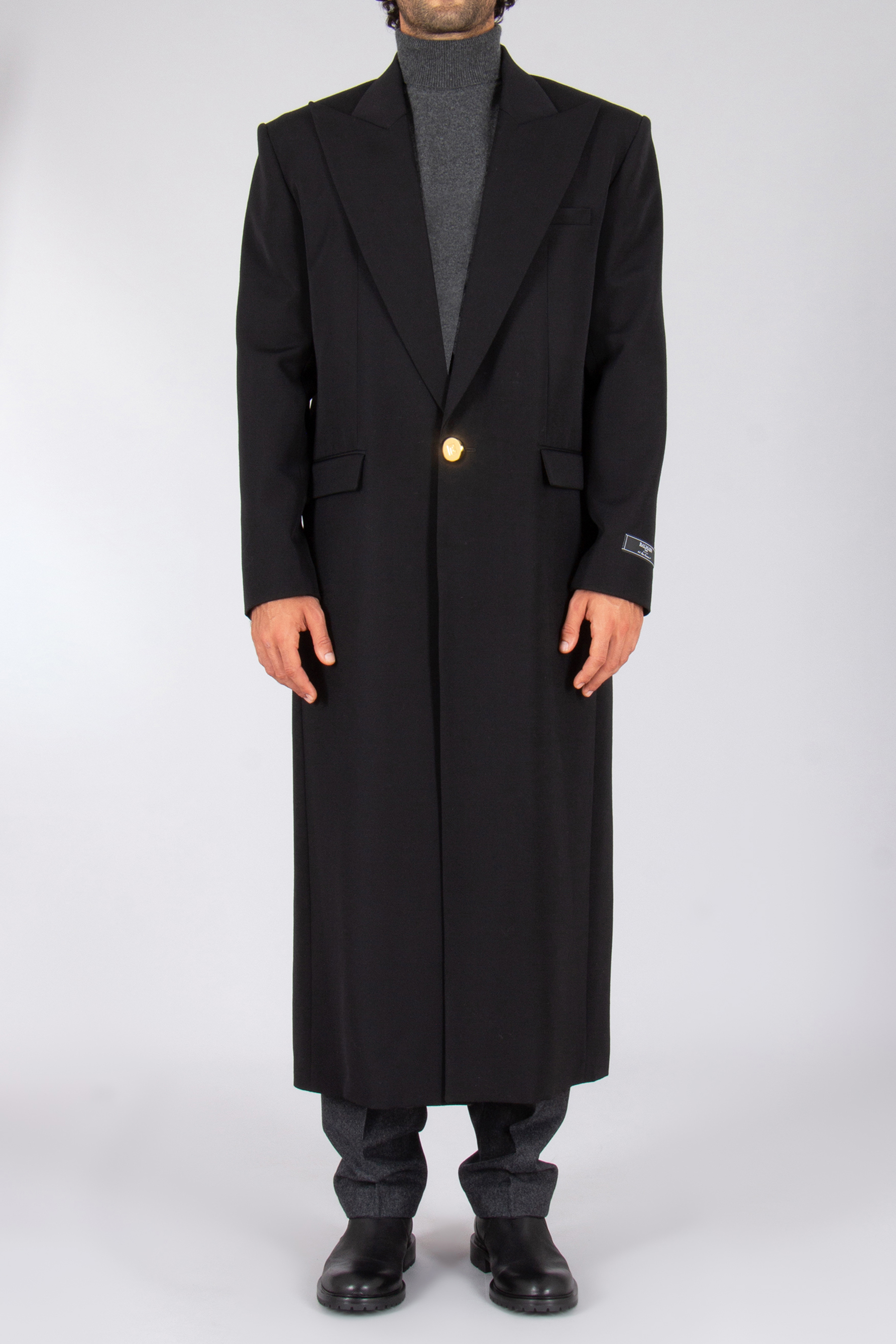BALMAIN Straight Fit Virgin Wool Grain-De-Poudre Coat Bekleidung, Mantel