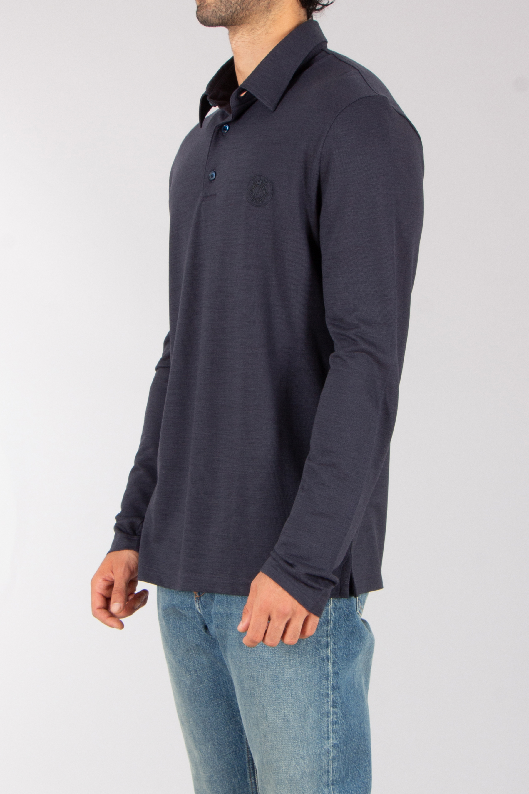 BRIONI Regular Fit Embroidered Technical Wool Long-Sleeve Polo Shirt Langarm, Ärmel, Hemd, Hosen, Mantel