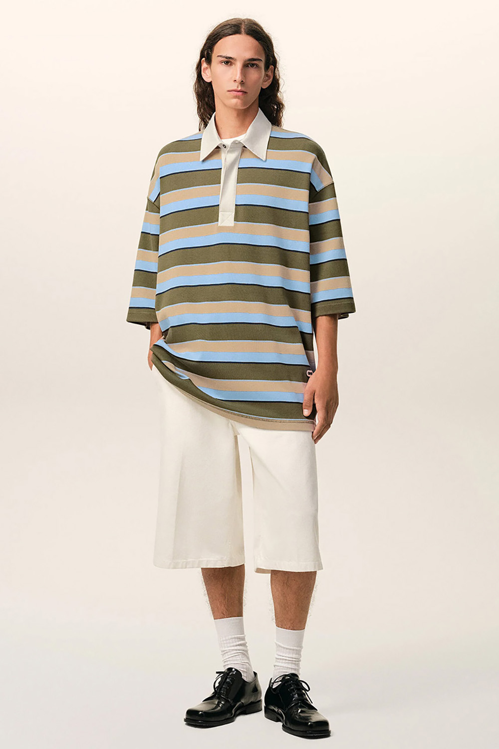 AMI PARIS Oversized Striped Cotton Polo Shirt