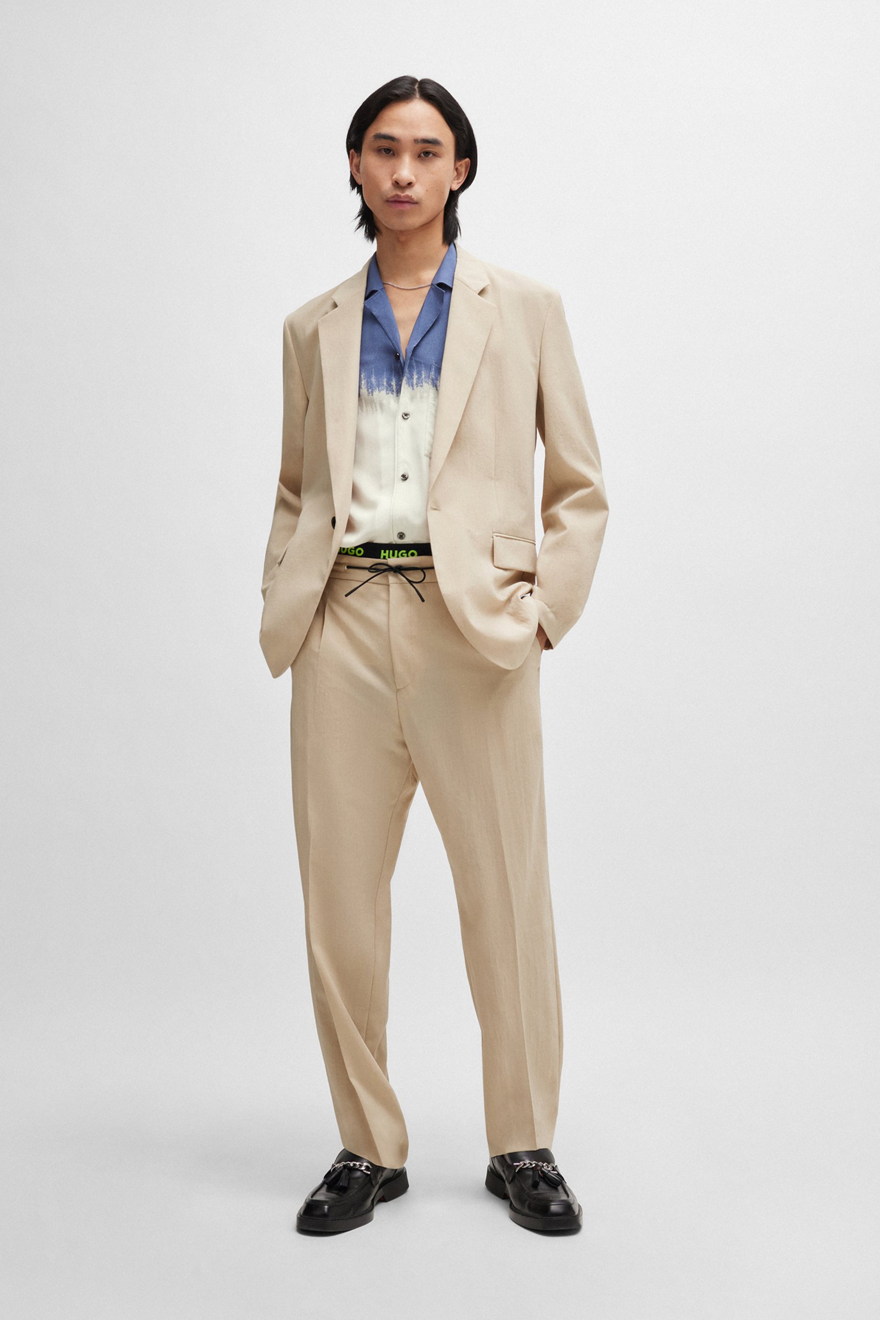 HUGO Modern-Fit Linen Optic Pants Teagan