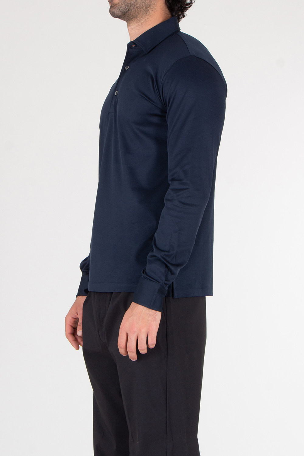AURÉLIEN Slim Fit Long Sleeve Mercerized Egyptian Cotton  Polo Shirt