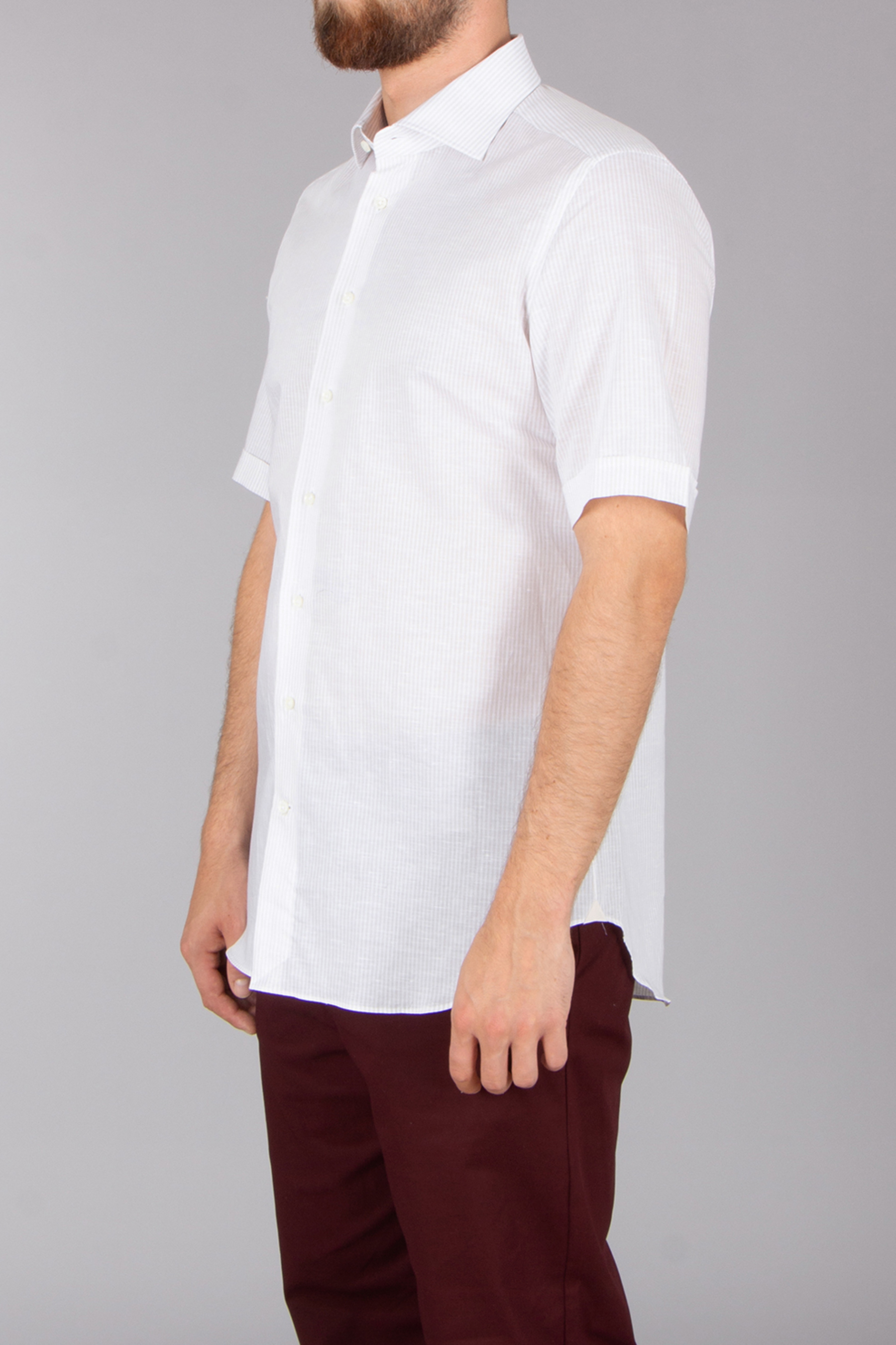 EMANUELE MAFFEIS Regular Fit Striped Cotton-Linen Blend Short-Sleeve Shirt Eduardo Casale Hemd, Leinen, Bluse, Kleid, Hemd, Hosen