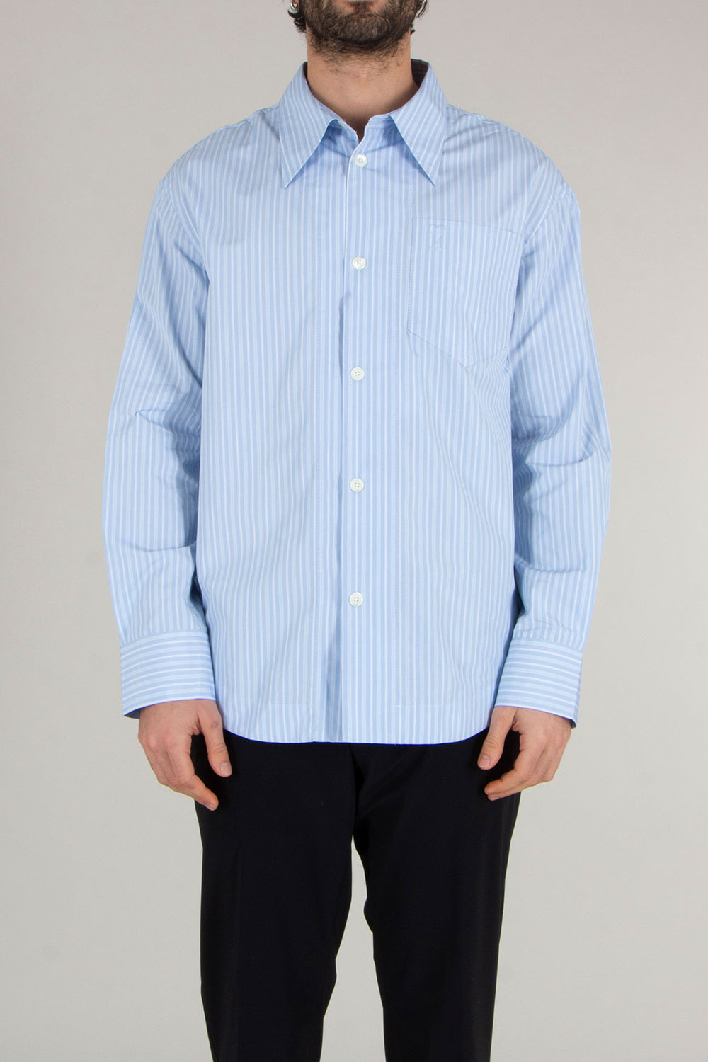 AMI PARIS Loose Fit Ami De Coeur Striped Cotton Poplin Shirt