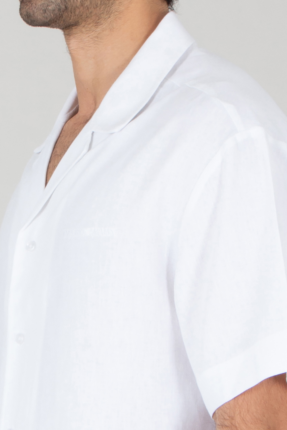 EMPORIO ARMANI Relaxed Fit Linen Blend Beachwear Short-Sleeve Shirt