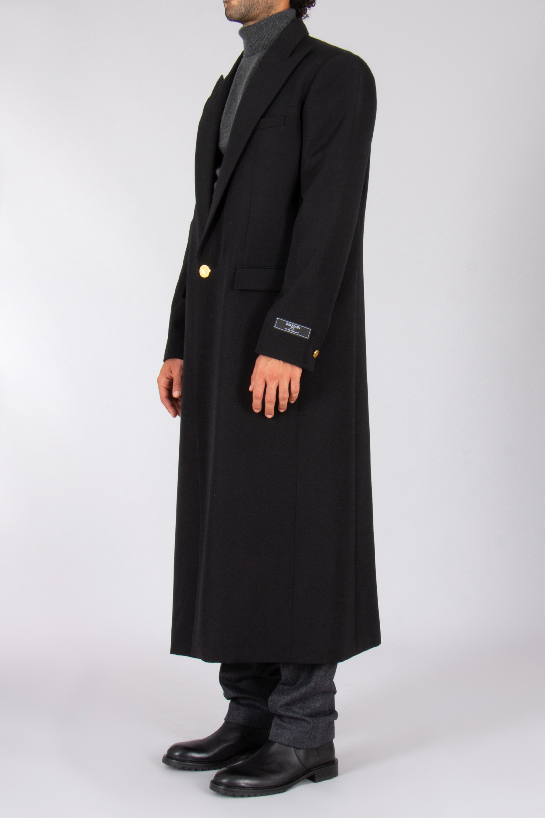 BALMAIN Straight Fit Virgin Wool Grain-De-Poudre Coat Bekleidung, Mantel