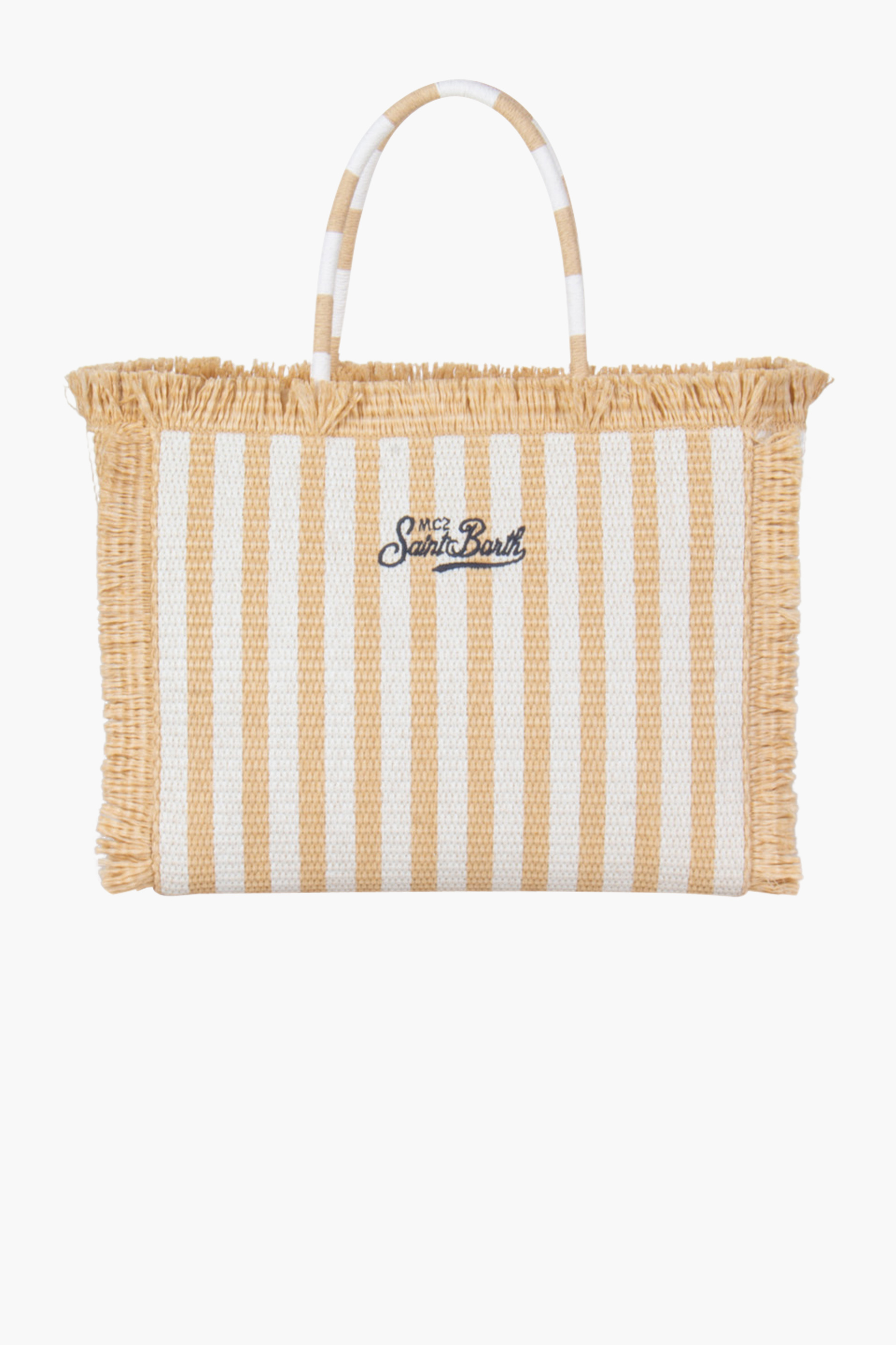MC 2 SAINT BARTH Embroidered Stipes Vanity Straw Tote Bag