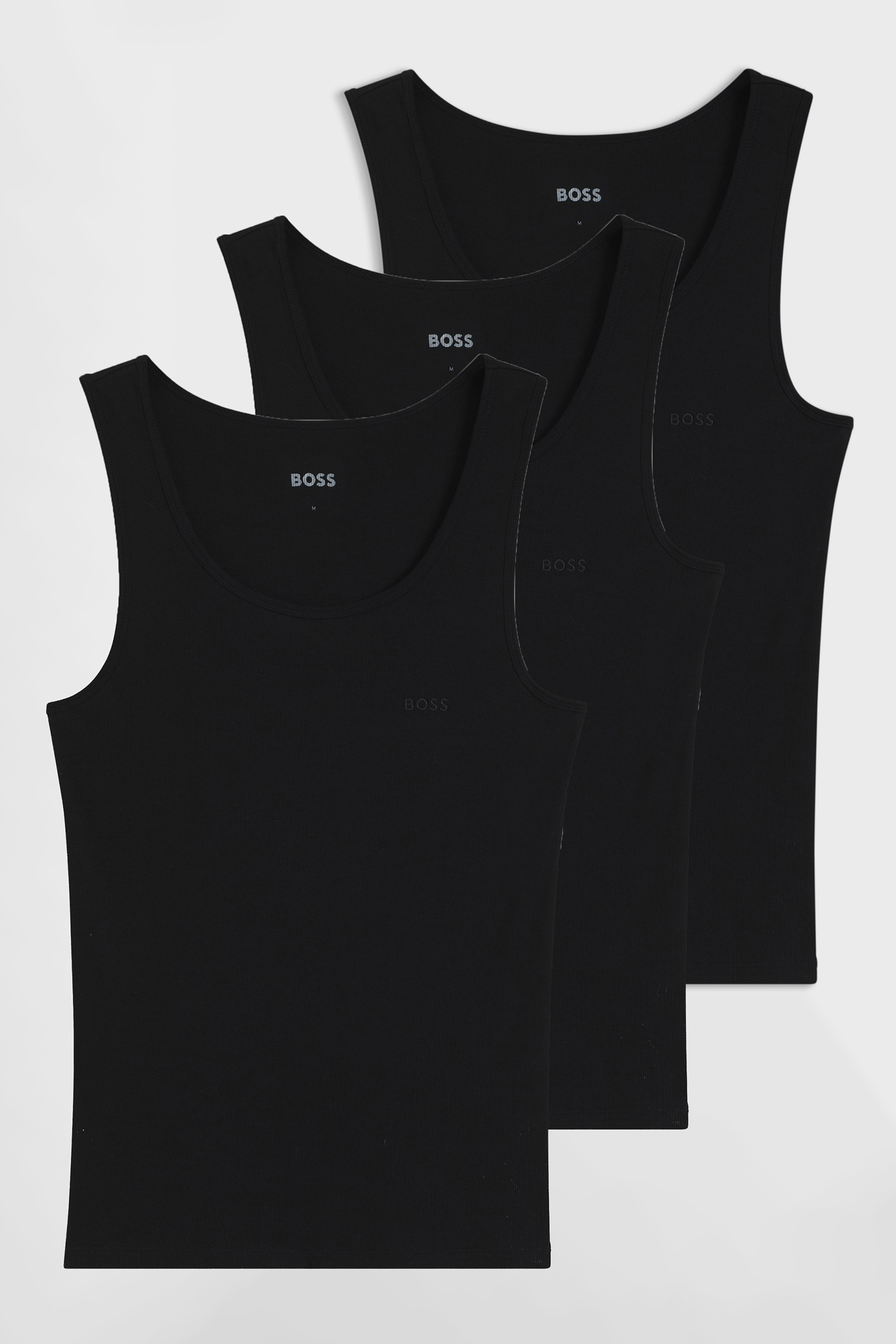 BOSS 3-Pack Regular Fit Ribbed Cotton Tank Tops BOSS 3-Pack Regular Fit Ribbed Cotton Tank Tops