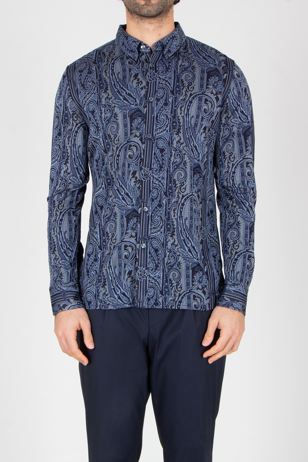 ETRO Easy Fit Paisley Pattern Viscose Jacquard Piqué Button-Down Shirt