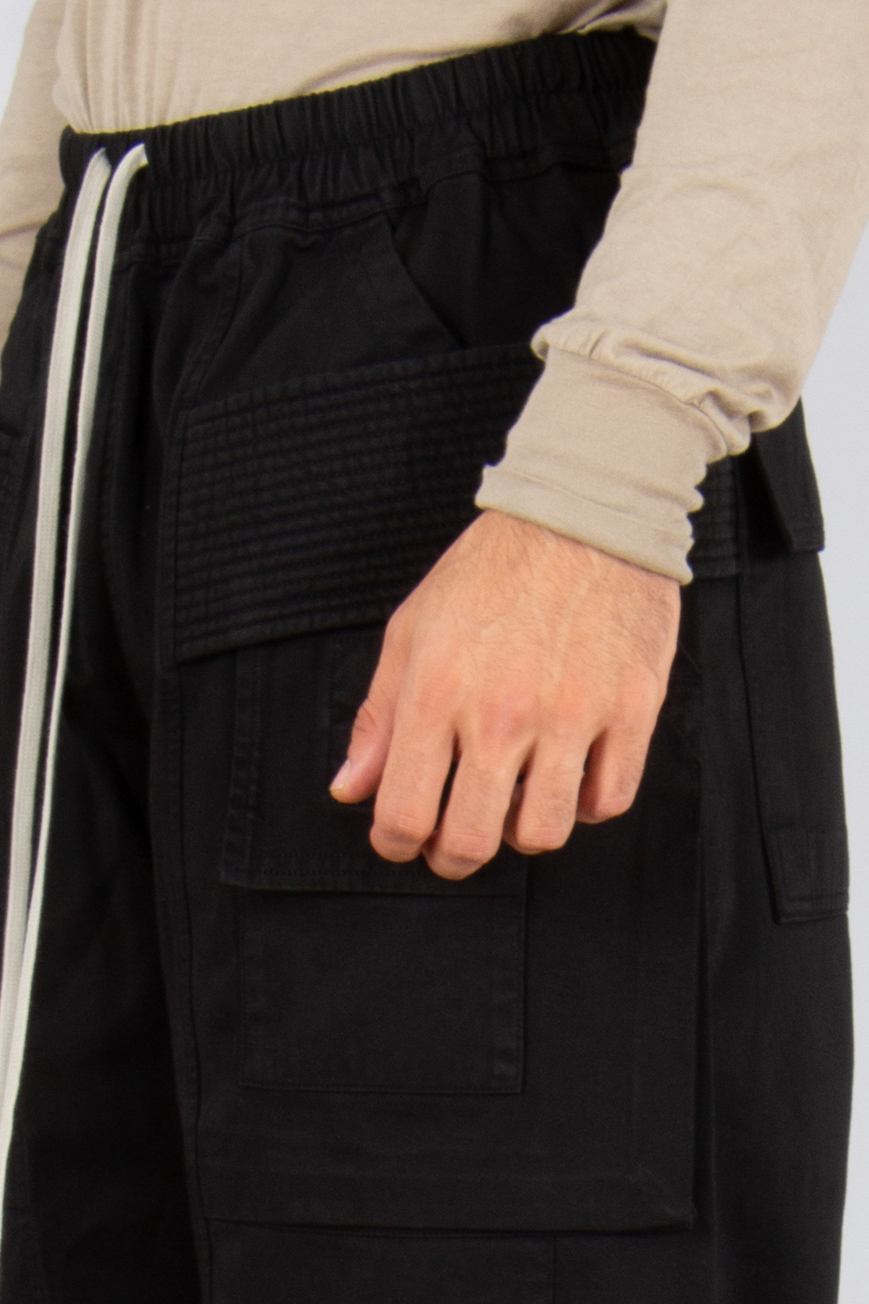 RICK OWENS DRKSHDW Creatch Wide Cargo Drawstring Organic Cotton Denim Pants Bekleidung, Hosen, Mantel