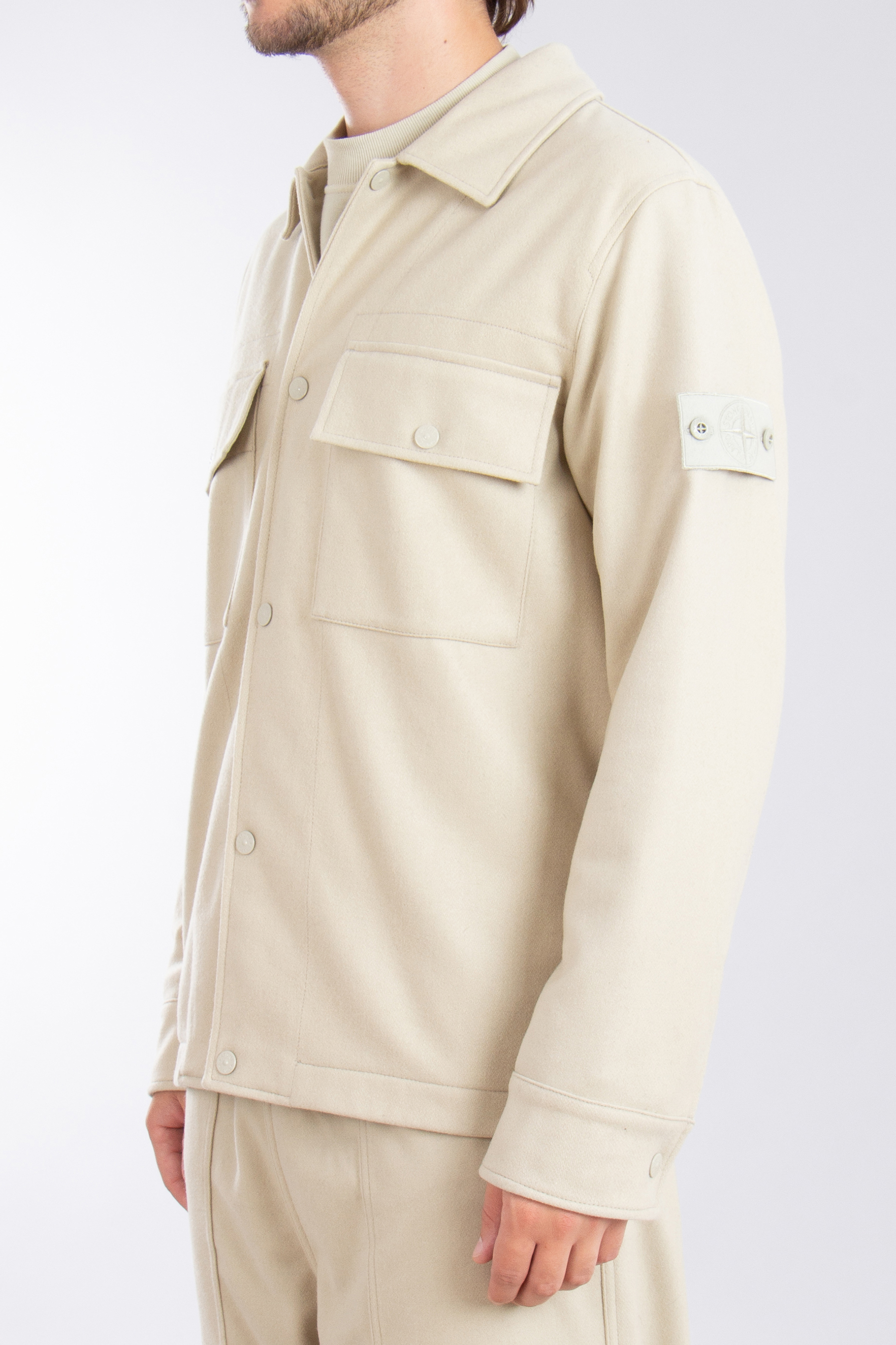 STONE ISLAND Ghost Piece Carded Wool-Nylon Flannel Overshirt STONE ISLAND Ghost Piece Carded Wool-Nylon Flannel Overshirt