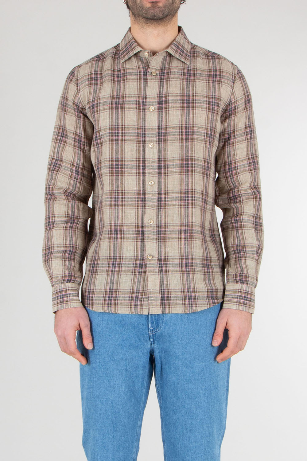 AGNONA Regular Fit Plaid Linen Shirt