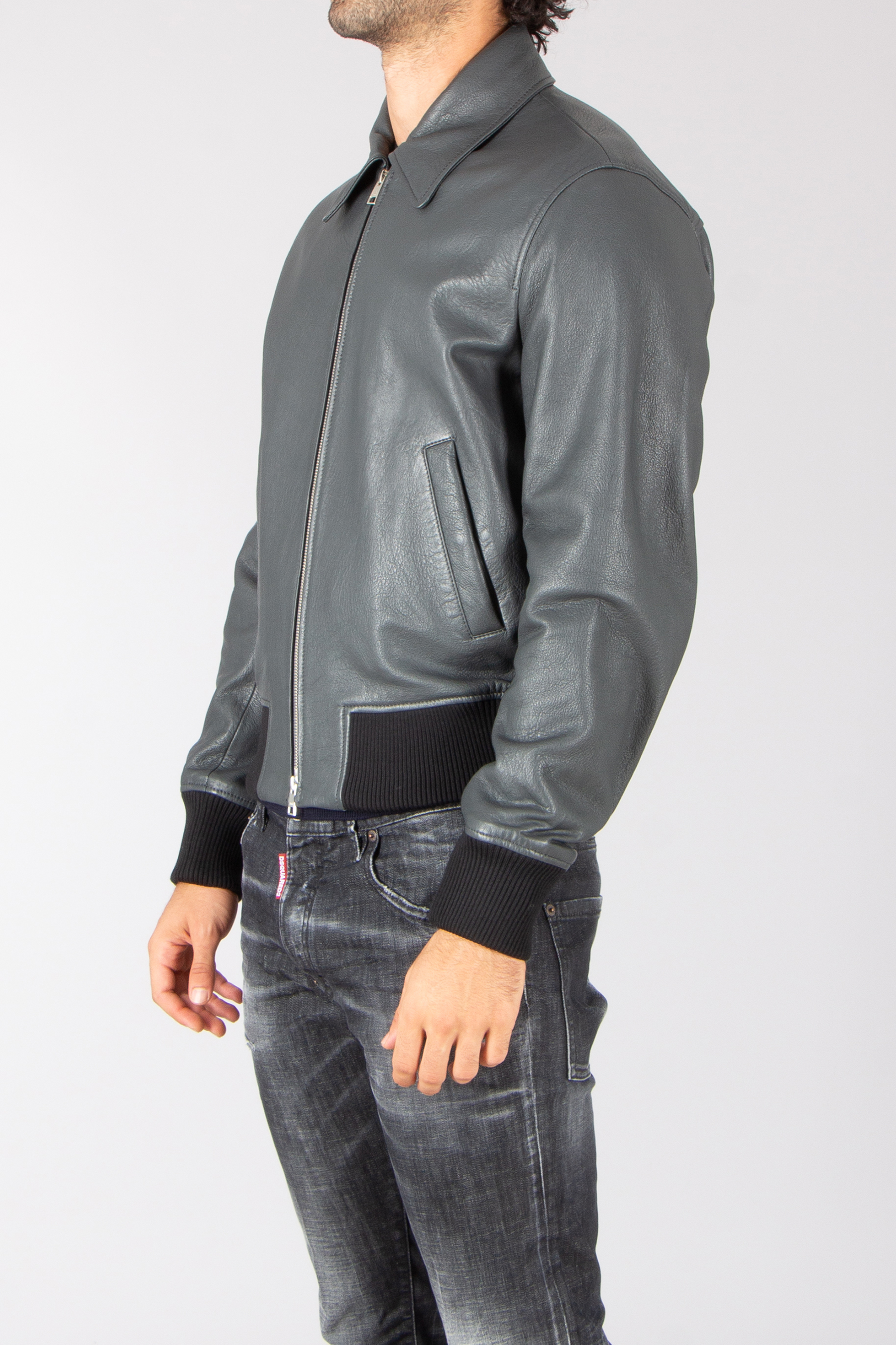 AMI PARIS Boxy Fit Lamb Leather Jacket Mantel, Jacke, Jeans, Mann, Person
