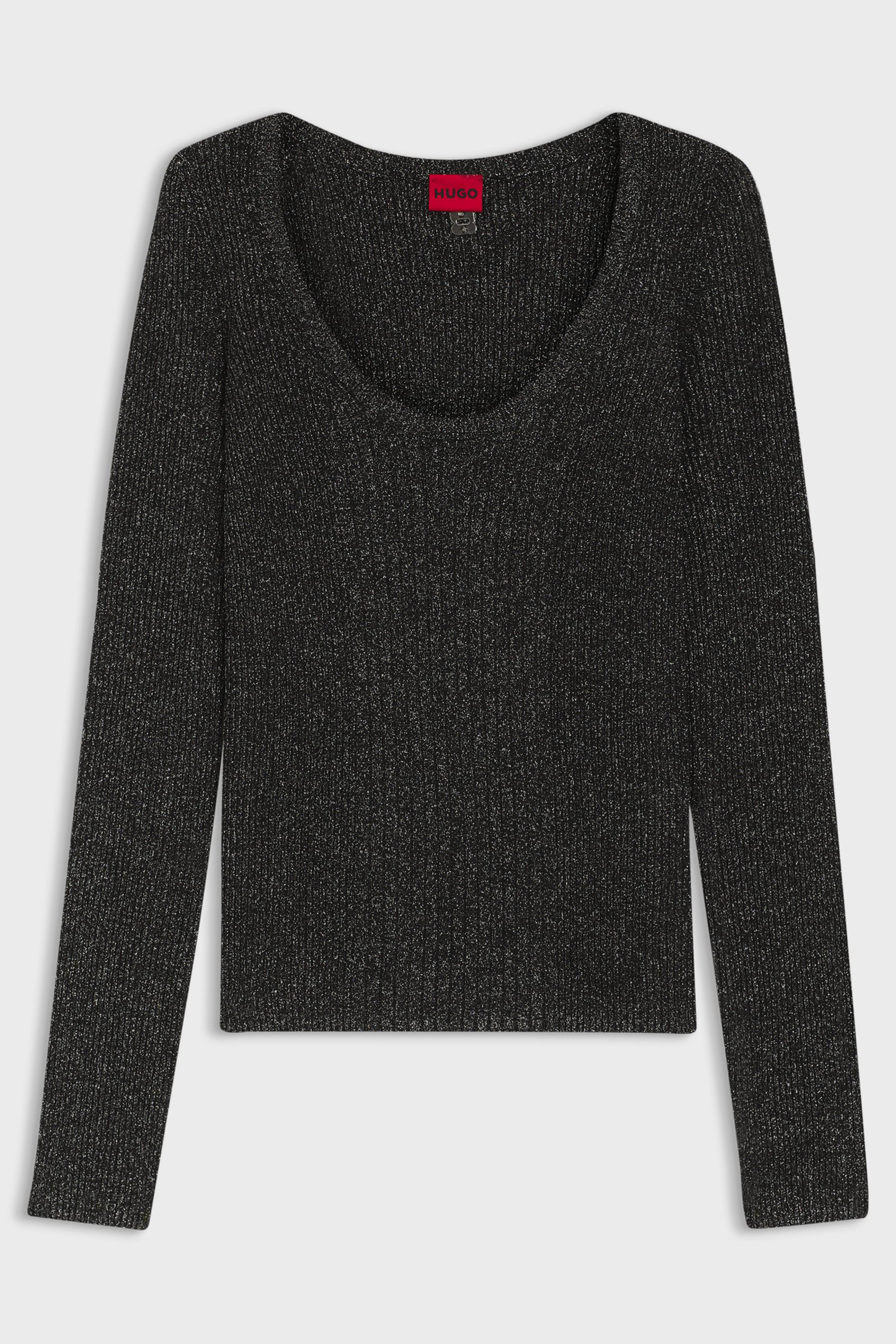 HUGO Slim Fit Sparkling Yarn Scoop Neck Sweater Sunessiny Strickwaren, Pullover, Langarm, Ärmel, Mantel
