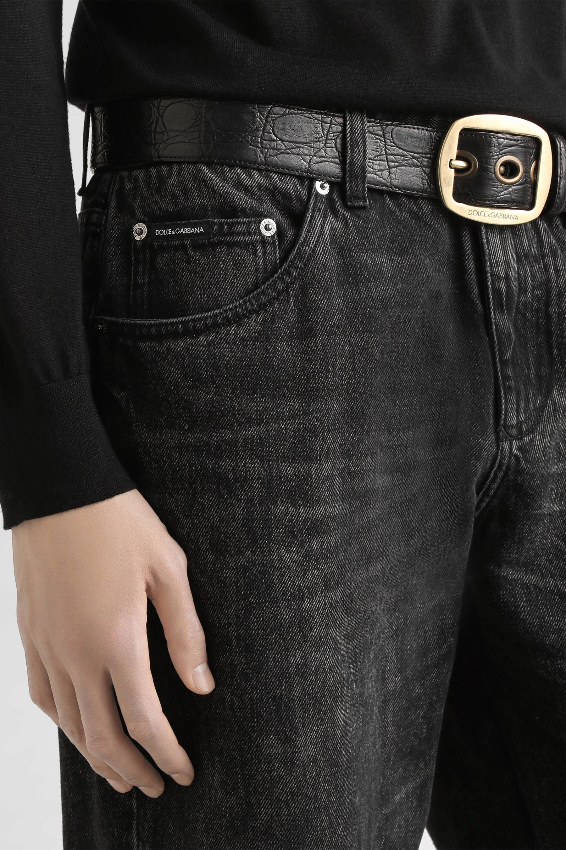 DOLCE & GABBANA Classic Fit Cotton Denim Jeans Hosen, Zubehör, Schnalle, Gürtel, Jeans