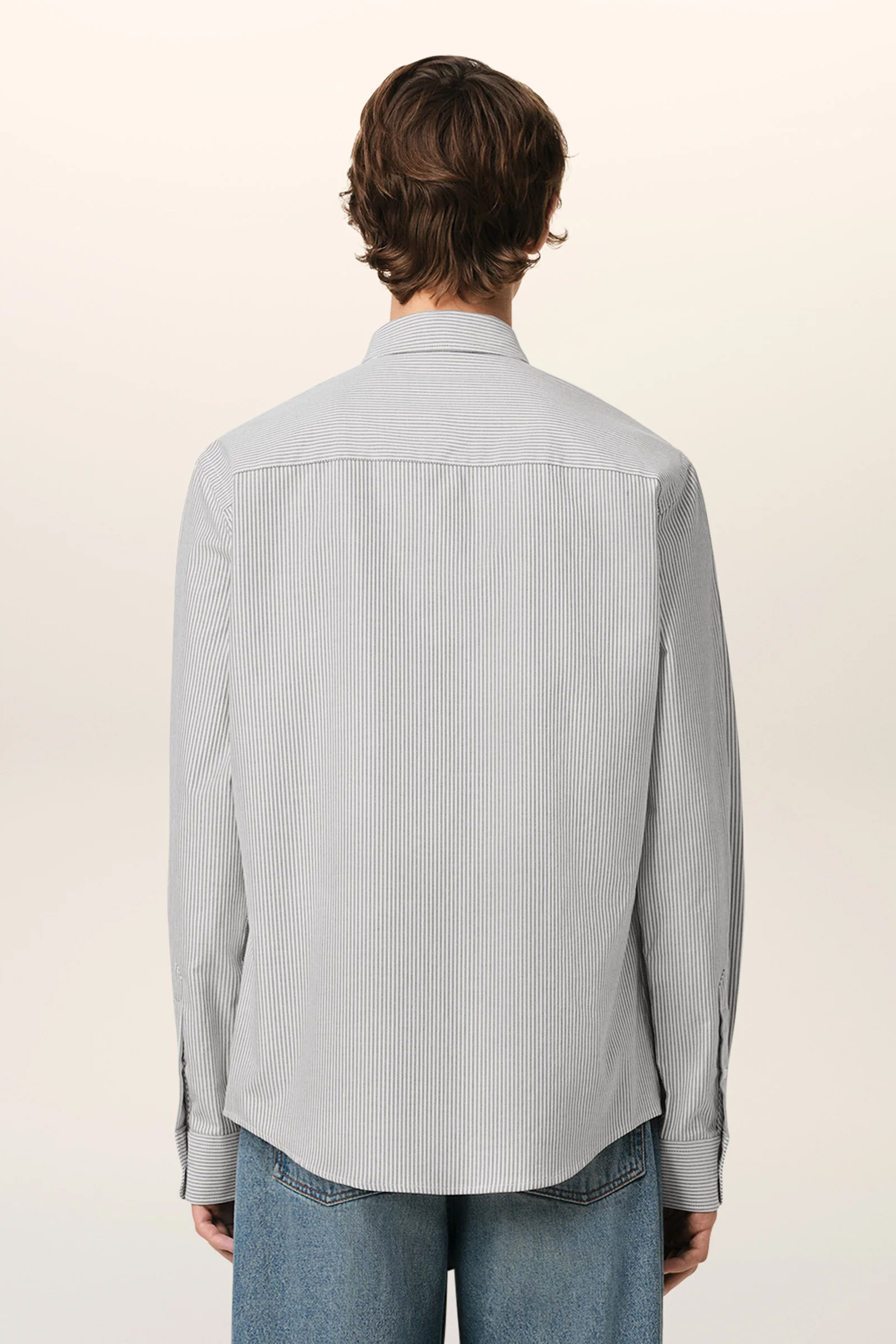 AMI PARIS Classic Fit Ami De Coeur Striped Cotton Oxford Button-Down Shirt Langarm, Ärmel, Hemd, Leinen, Bluse