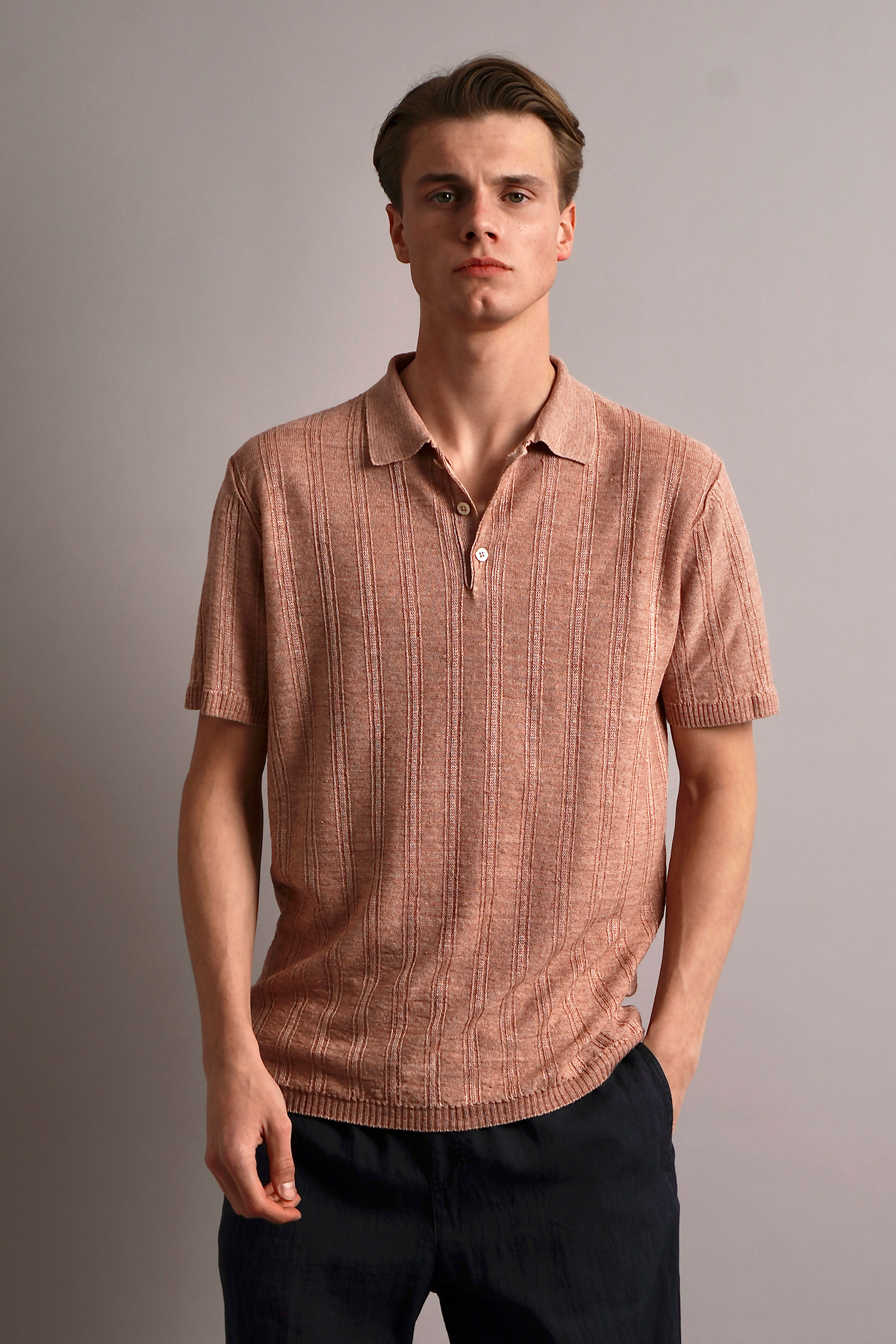 ASPESI Striped Linen Knit Polo