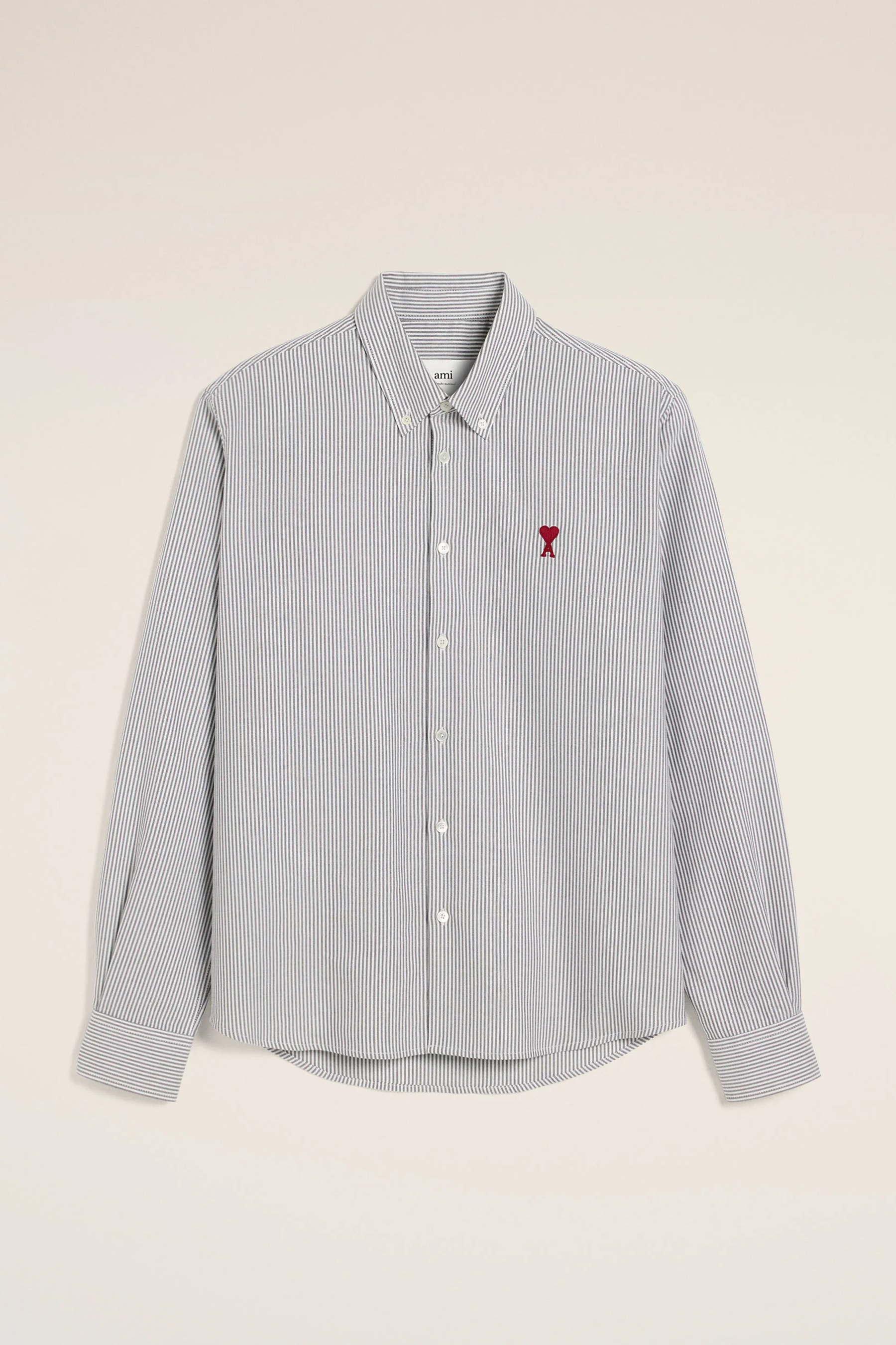 AMI PARIS Classic Fit Ami De Coeur Striped Cotton Oxford Button-Down Shirt Hemd, Langarm, Ärmel, Leinen, Pullover