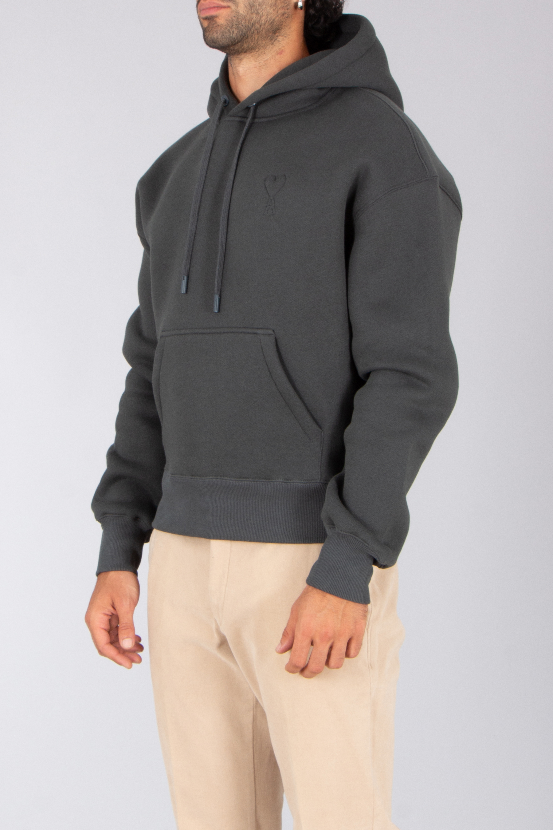 AMI PARIS Comfort Fit Ami De Coeur Brushed Cotton Blend Fleece Hoodie Strickwaren, Pullover, Sweatshirt, Fleece, Kapuzenpulli