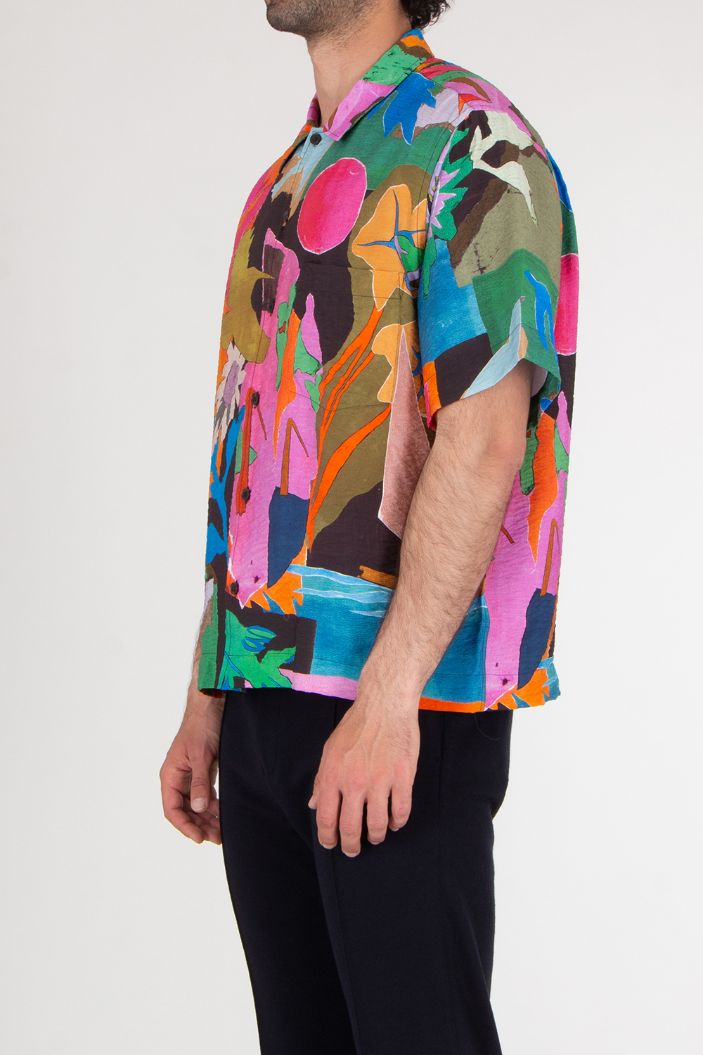 PAUL SMITH 'River Collage' Viscose-Blend Short Sleeve Shirt