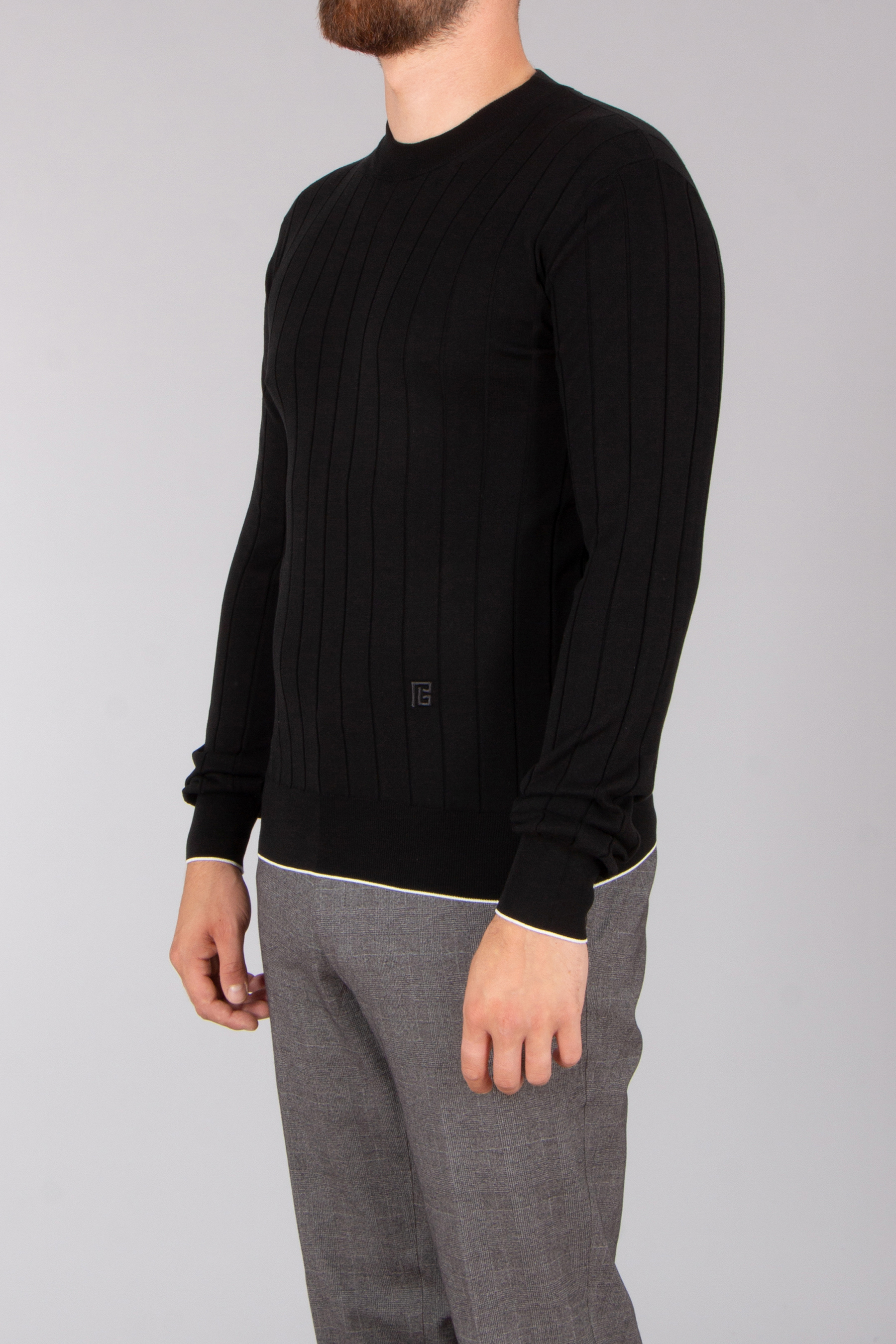 BALMAIN Slim Fit Ribbed Silk-Cotton Stretch Blend Sweater Strickwaren, Pullover, Langarm, Mann, Person