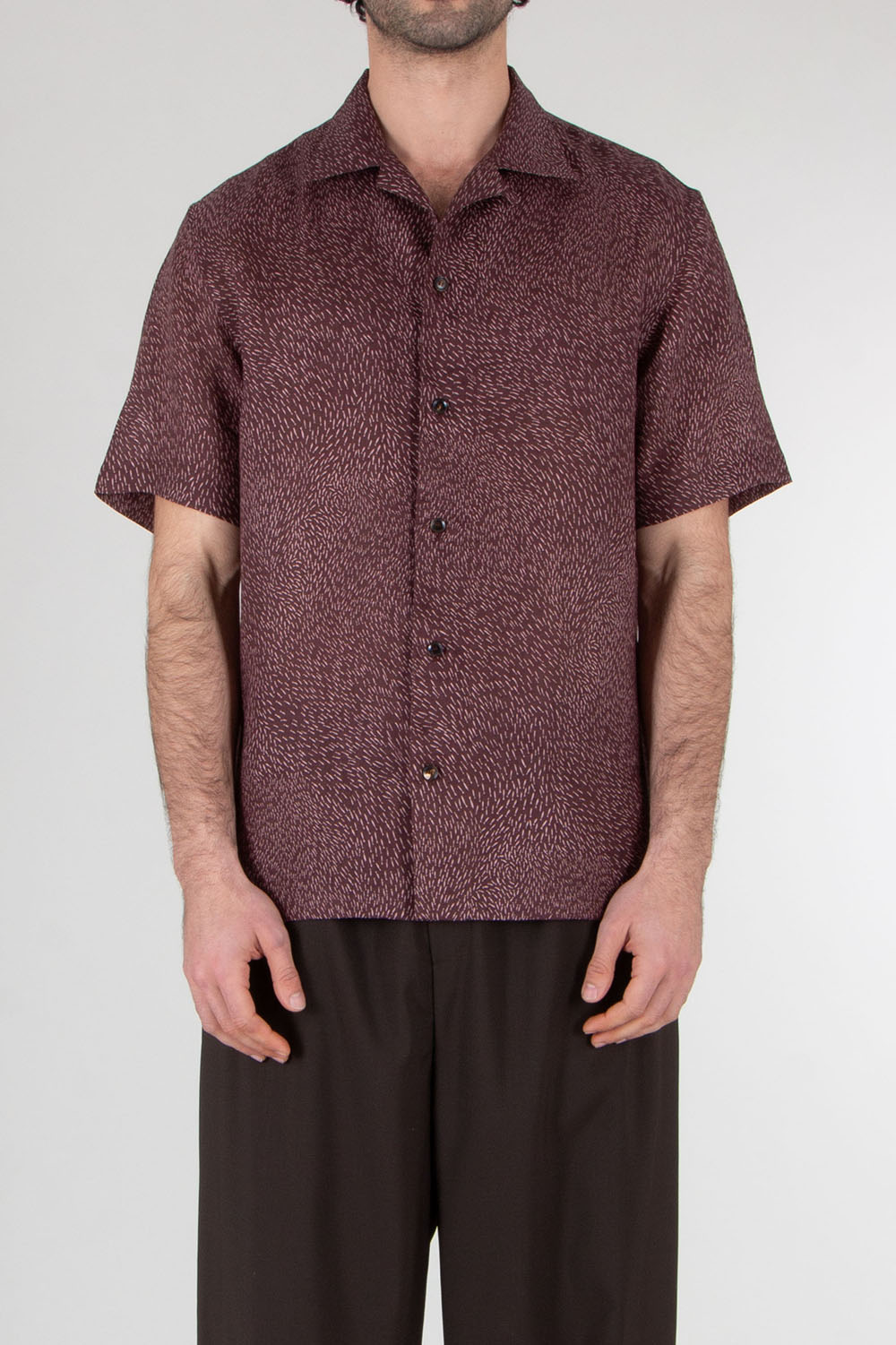 BRIONI Patterned Cuban Fit Linen Short Sleeve Shirt