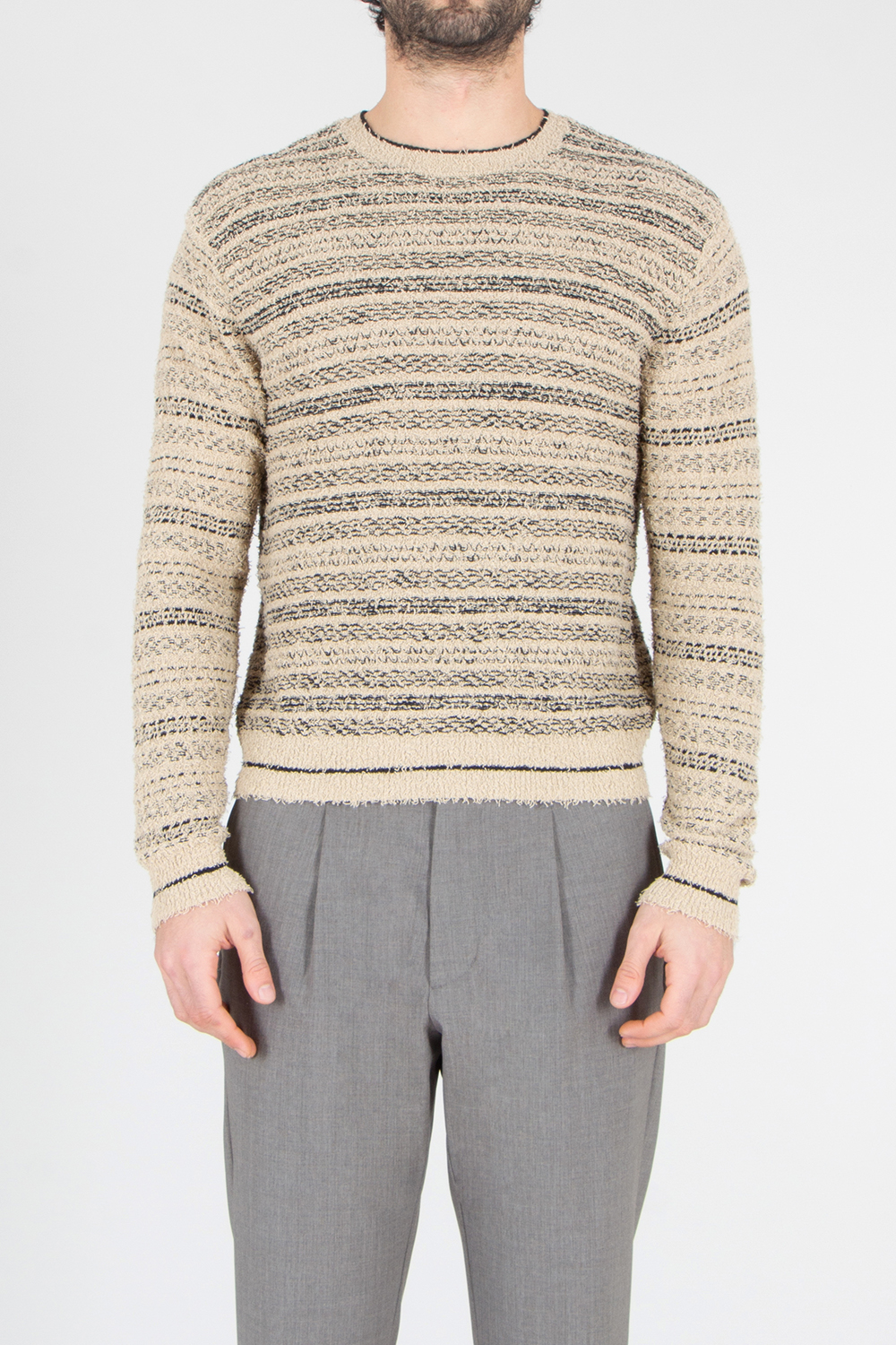 EMPORIO ARMANI Regular Fit Jacquard Pattern Cotton Blend Crew Neck Sweater