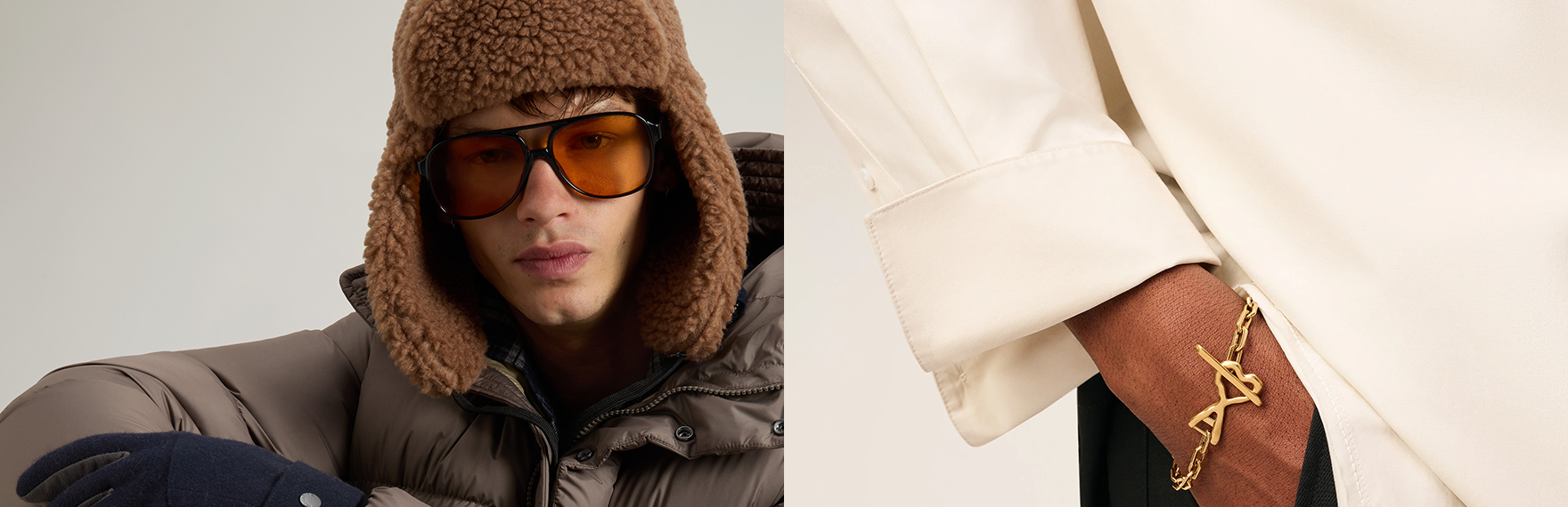 Sonnenbrille, Mantel, Hut, Armreif, Kapuze