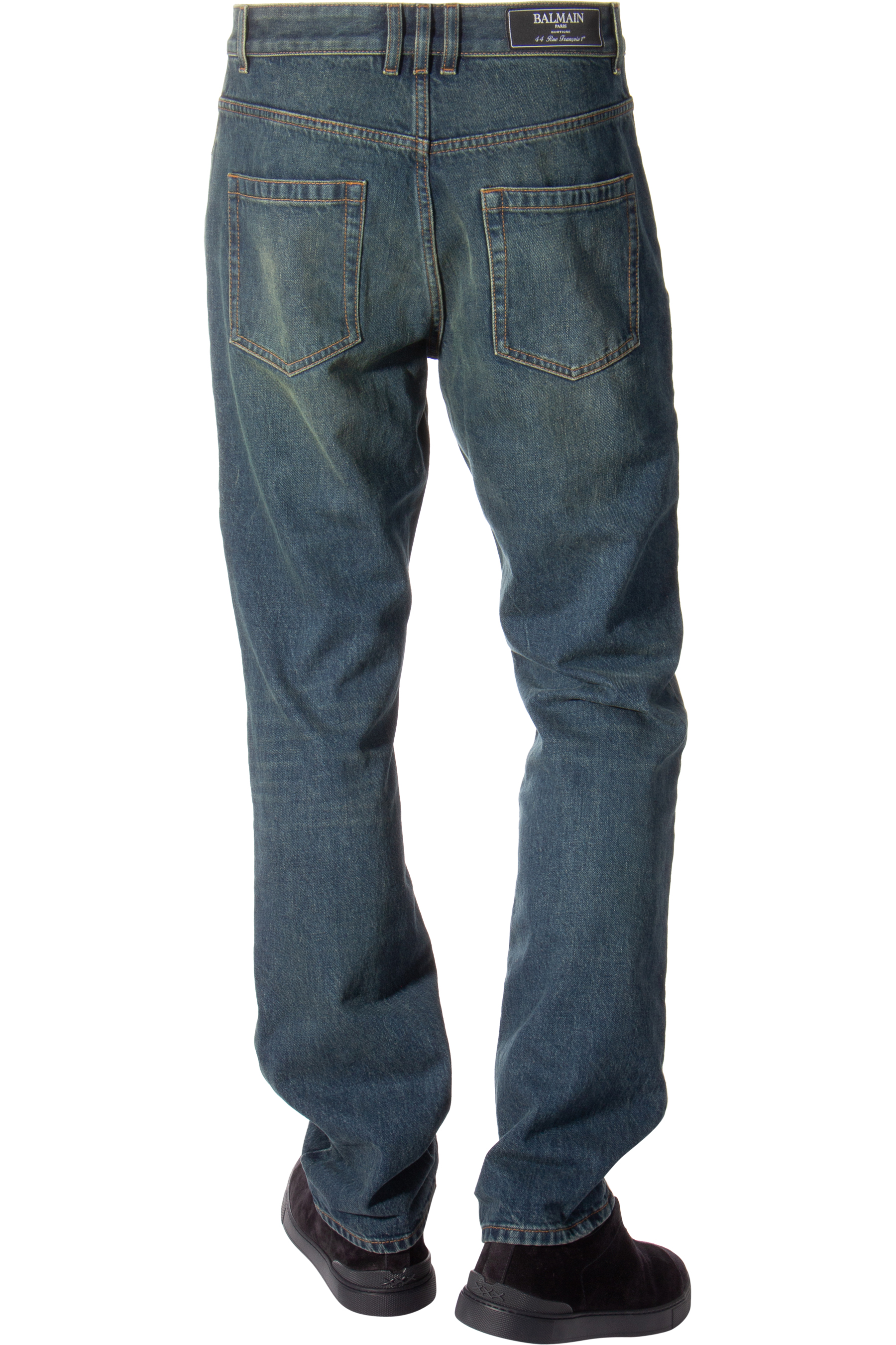 BALMAIN Straight Cut Cotton Denim Jeans