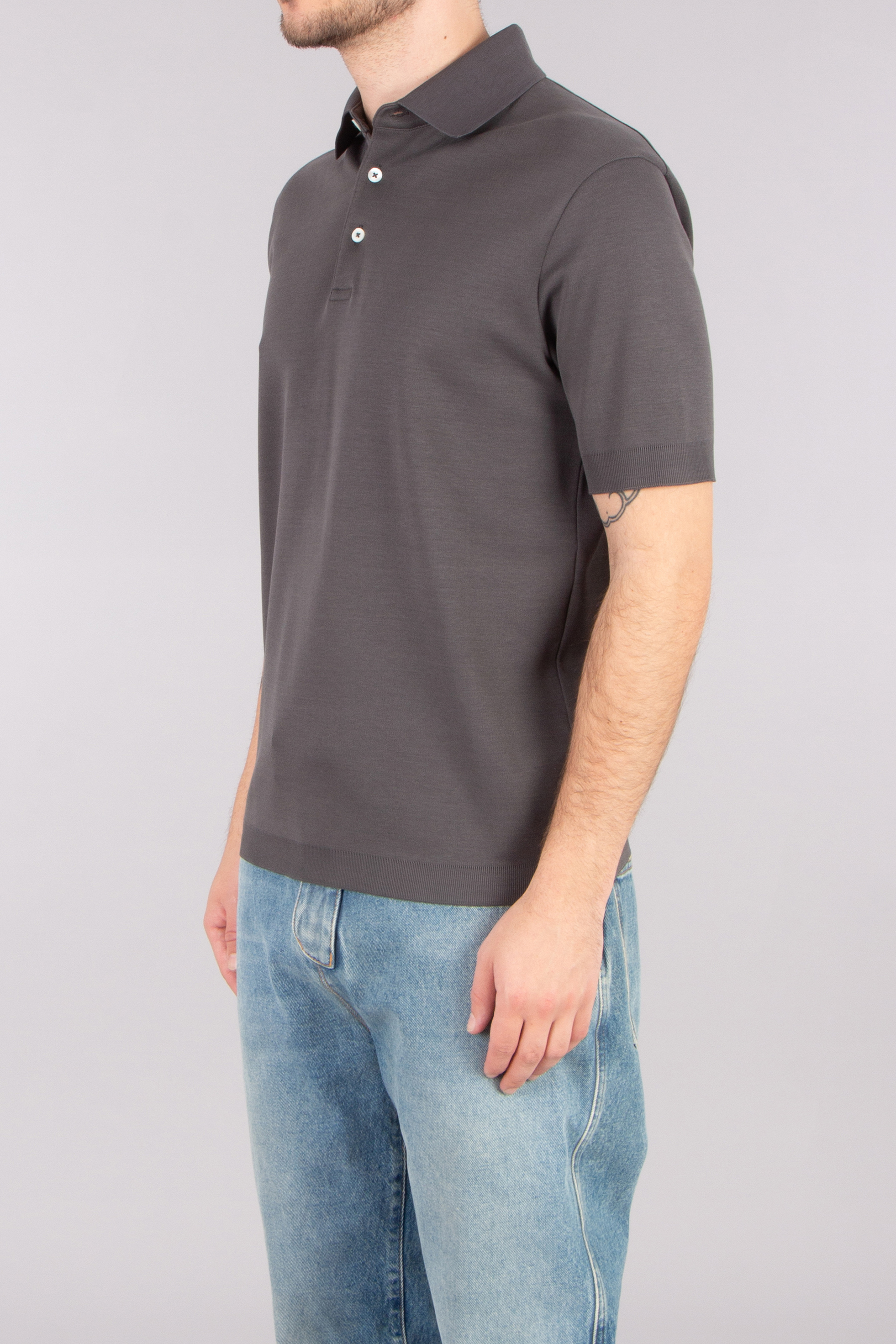 HERNO Regular Fit Cotton Jersey Knit Effect Polo Shirt HERNO Regular Fit Cotton Jersey Knit Effect Polo Shirt