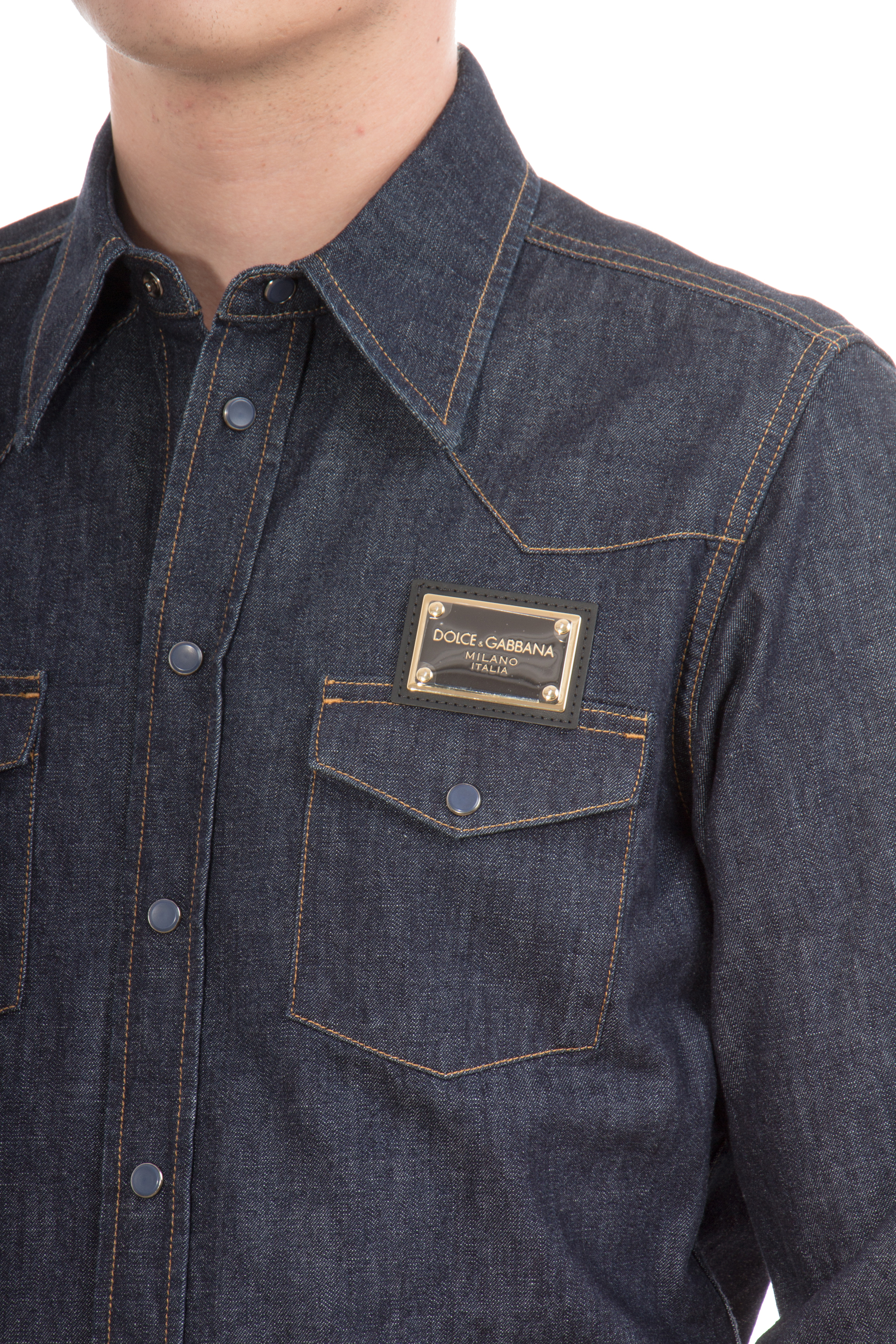 DOLCE & GABBANA LOGO PATCH JEANS SHIRT DOLCE & GABBANA LOGO PATCH JEANS SHIRT