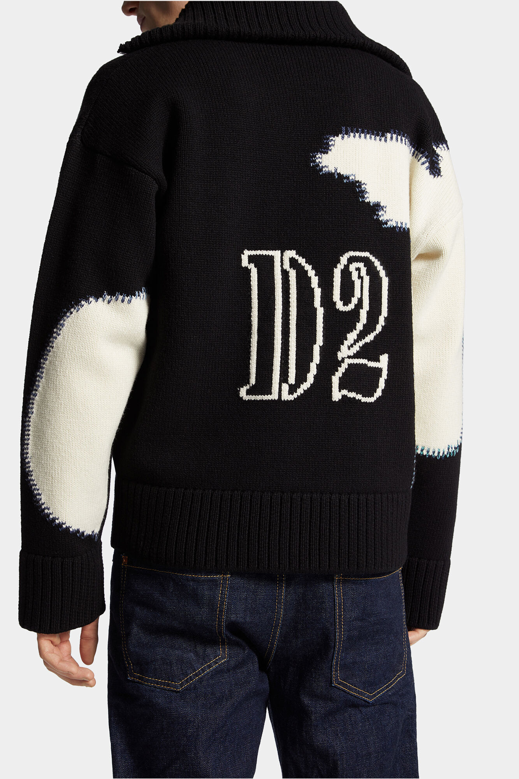 DSQUARED2 Relaxed Fit Fake Stitch Wool Zipped Cardigan Strickwaren, Pullover, Sweatshirt, Kapuzenpulli, Jeanshose