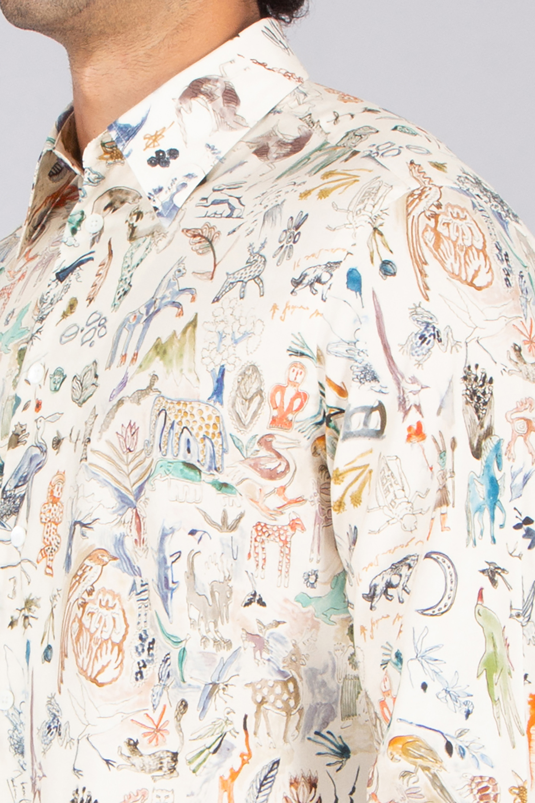 PAUL SMITH Tailored Fit Little Beasts Print Viscose-Cotton Blend Shirt Hemd, Muster, Erwachsener, Mann, Person
