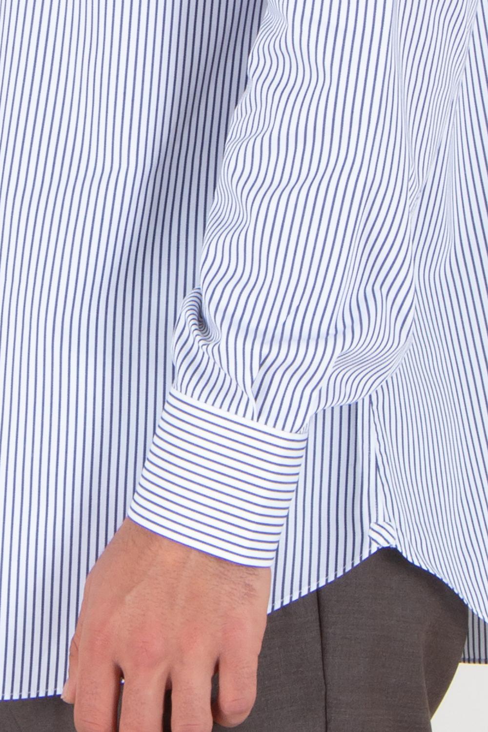 BRIONI Striped Cotton Shark Collar Shirt