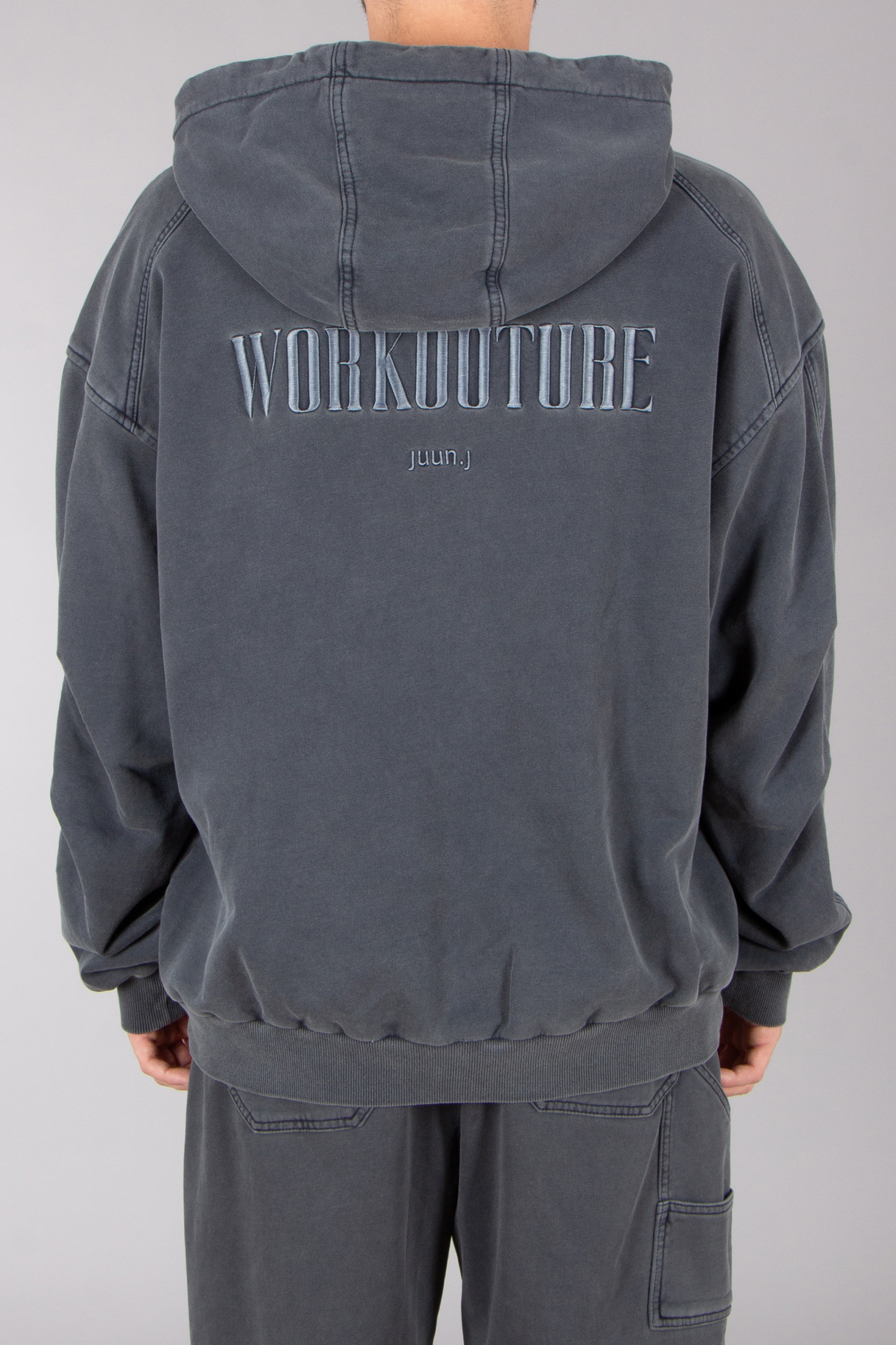 JUUN.J Loose Fit WORKOUTURE Embroidery Cotton Hoodie JUUN.J Loose Fit WORKOUTURE Embroidery Cotton Hoodie