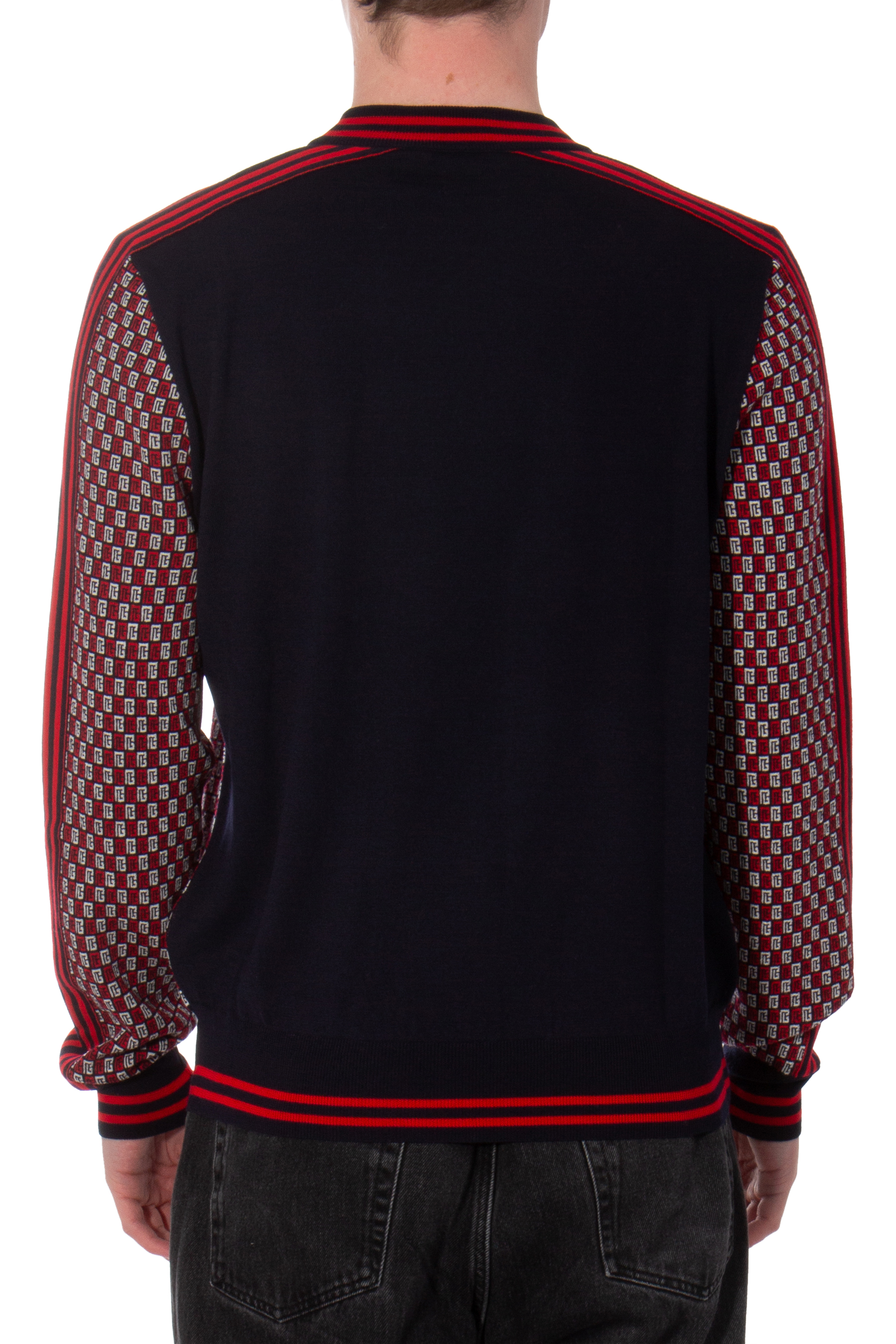 BALMAIN Monogrammed Check Wool Jacquard Sweater