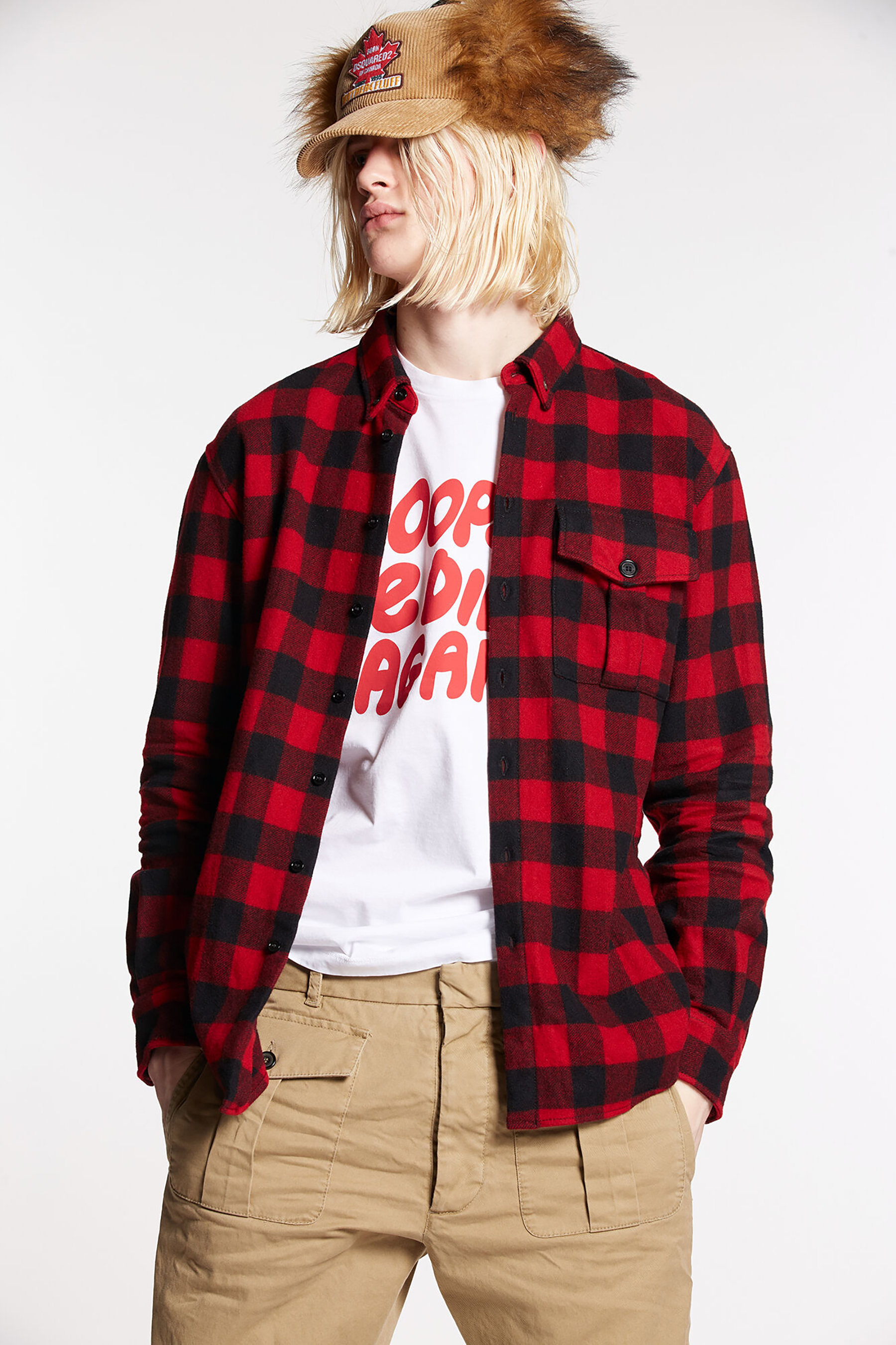 DSQUARED2 Big Logo Wool Blend Flannel Shirt Relaxed Dan DSQUARED2 Big Logo Wool Blend Flannel Shirt Relaxed Dan