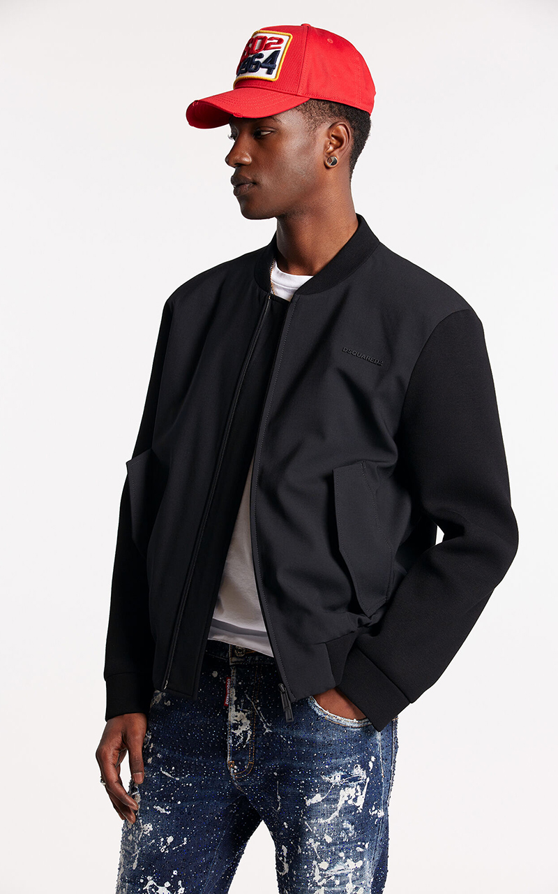 DSQUARED2 Stretch Wool Varsity Bomber Jacket Ibra