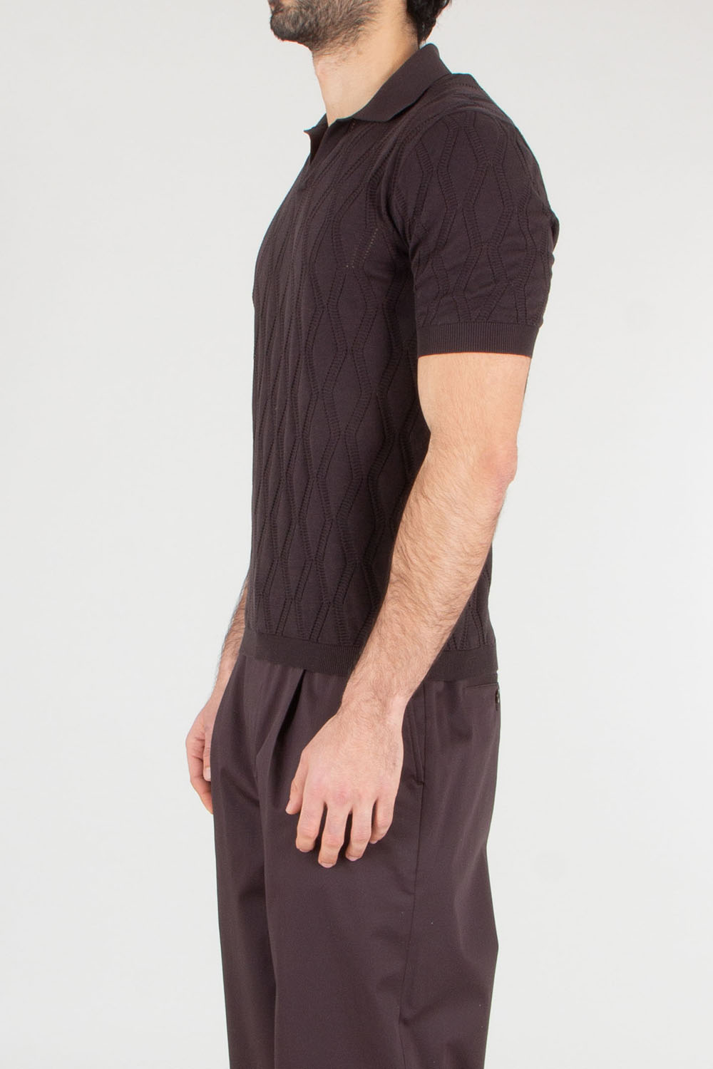 AGNONA Regular Fit Lace Pattern Cotton-Silk Blend Knit Polo