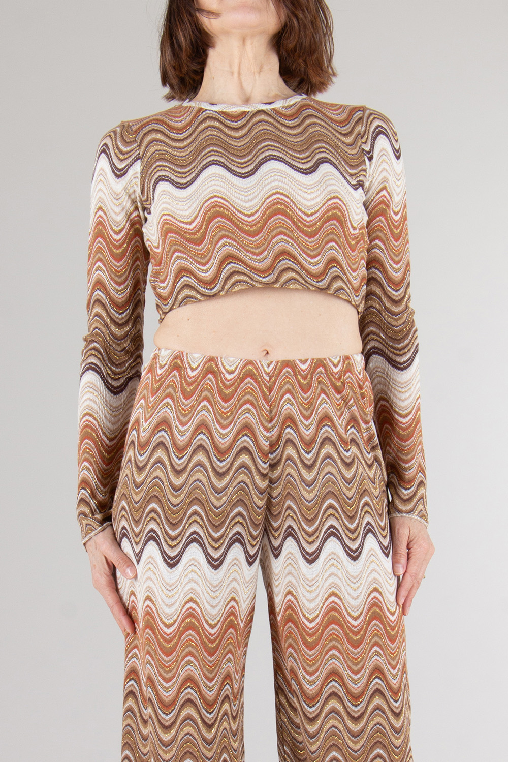 MC2 SAINT BARTH Cropped Woven Wave Long Sleeve top 