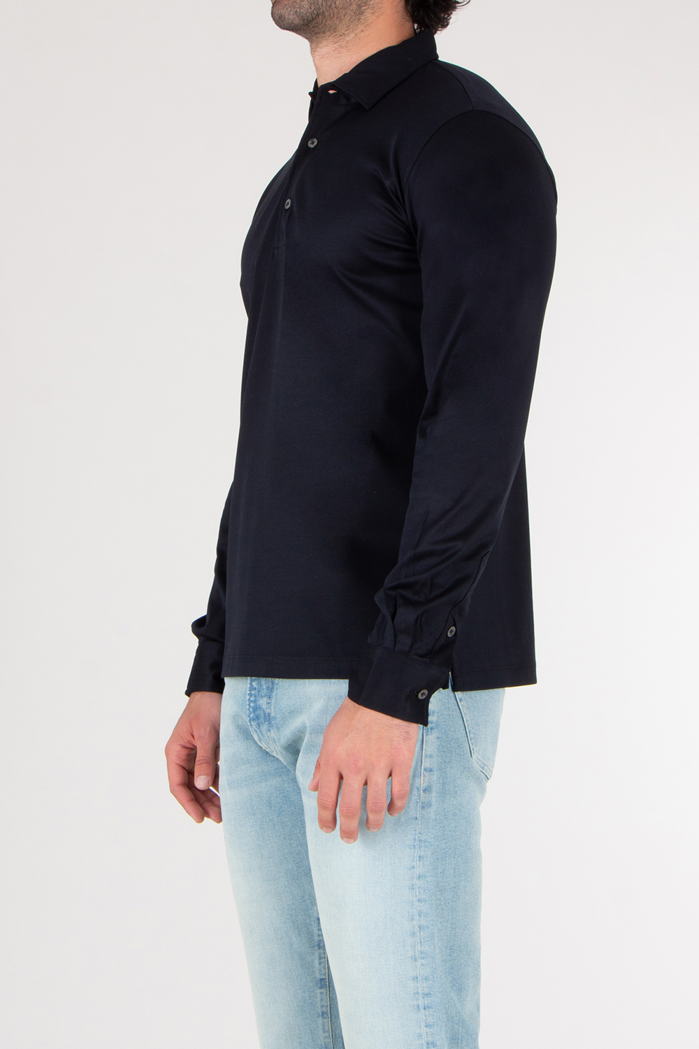 AURÉLIEN Slim Fit Long Sleeve Mercerized Egyptian Cotton  Polo Shir