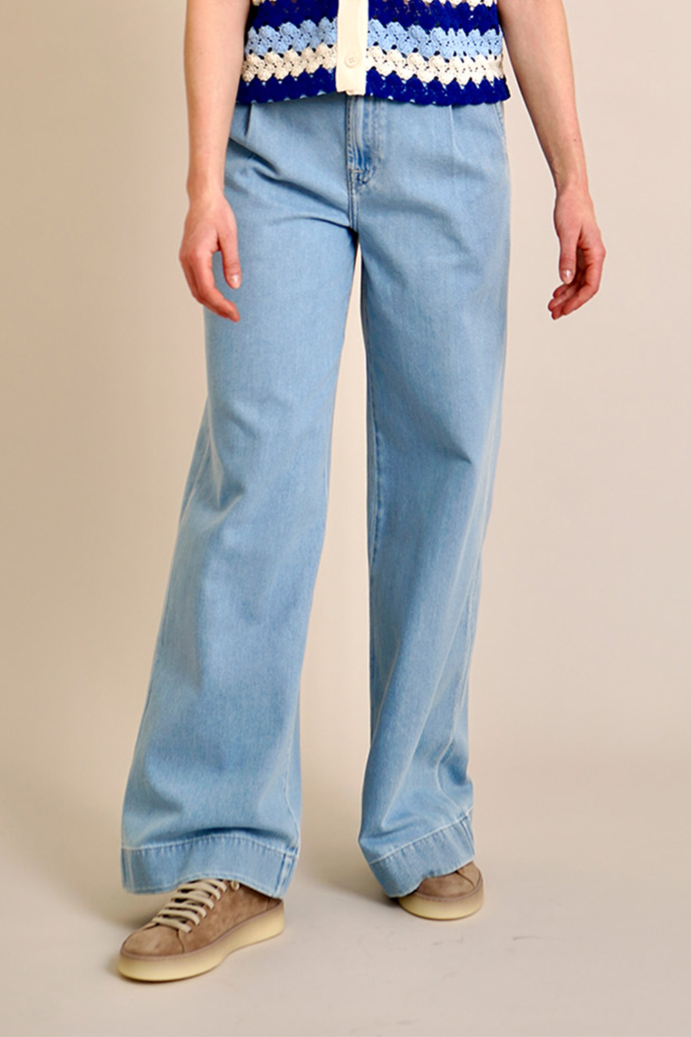 7 FOR ALL MANKIND Wide leg Pleated Cotton mix Denim Trousers Hana