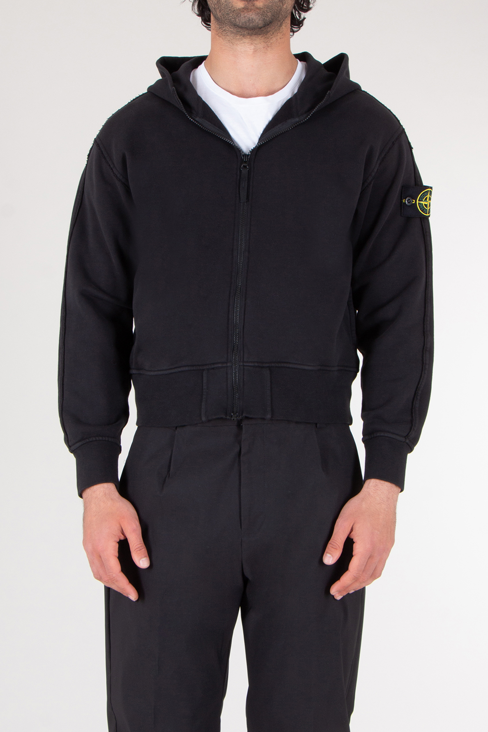 STONE ISLAND Regular Fit Cropped Zip-Up Hoodie