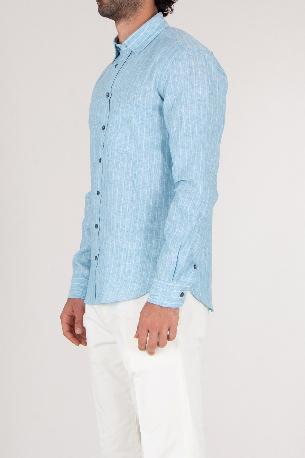 SEAESE Regular Fit Linen Pinstripe Shirt
