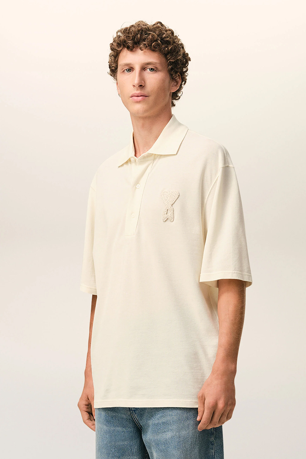 AMI PARIS Straight Fit Ami de Coeur Light Cotton Piqué Polo Shirt