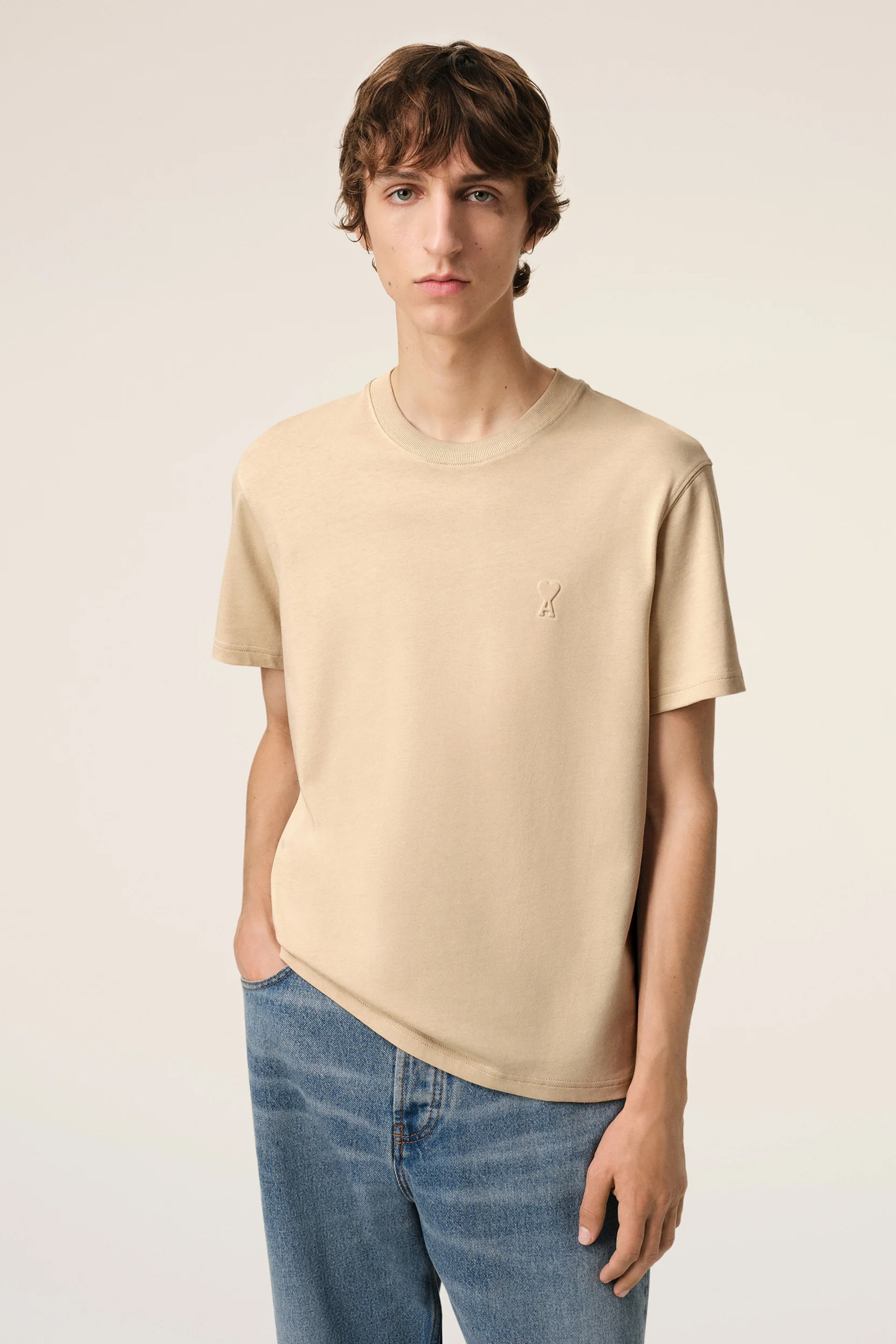AMI PARIS Embossed Organic Cotton Jersey T-Shirt AMI PARIS Embossed Organic Cotton Jersey T-Shirt