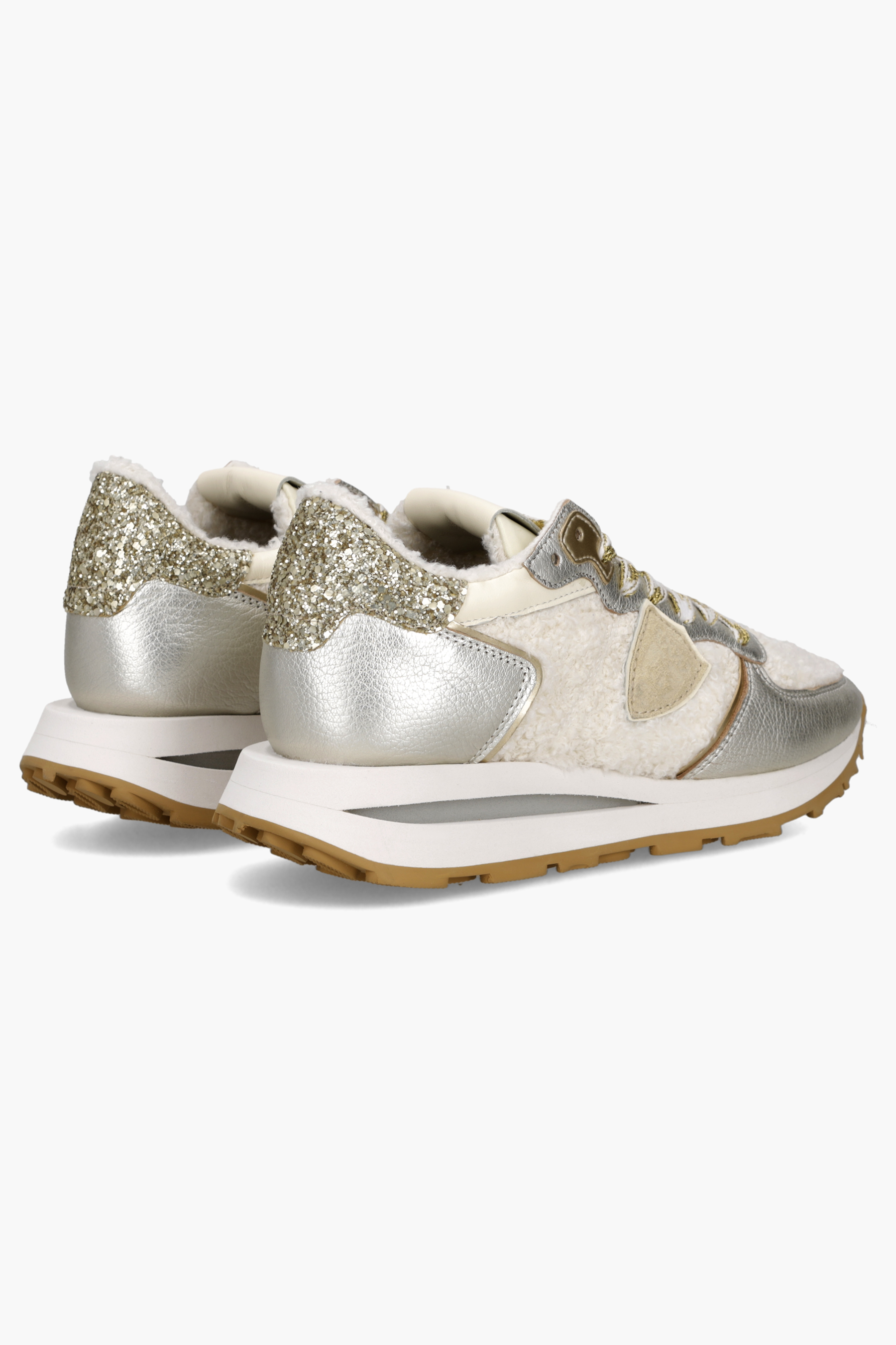 PHILIPPE MODEL Faux Fur & Metallic Leather Sneakers Tropez Haute Low Bekleidung, Schuhwerk, Schuh, Sneaker