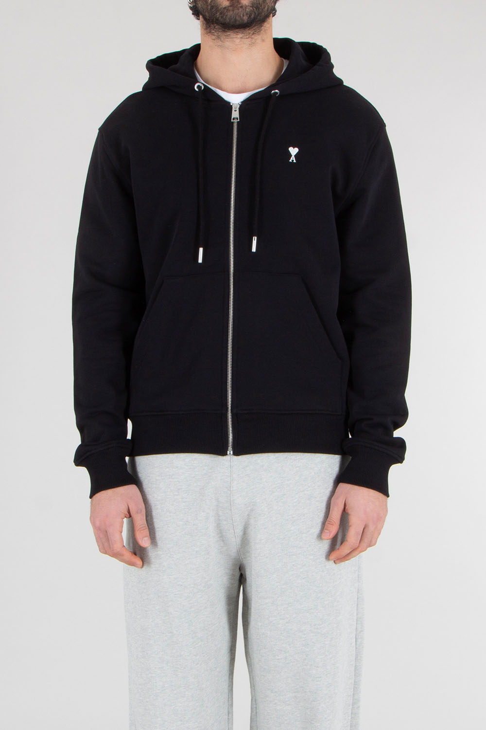 AMI PARIS Classic Fit Ami De Coeur Cotton Fleece Zip-Up Hoodie